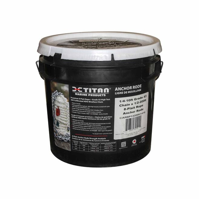 Titan Chain CAR8P58150H5150 Eight Strand Anchor Rode, 5/8" x 150' Line, 5/16" x 50' Chain