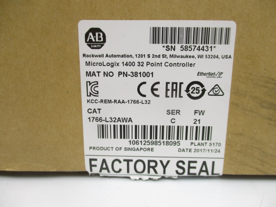 ALLEN BRADLEY 1766-L32AWA SER. C F/W 21 100/120VAC NSMP