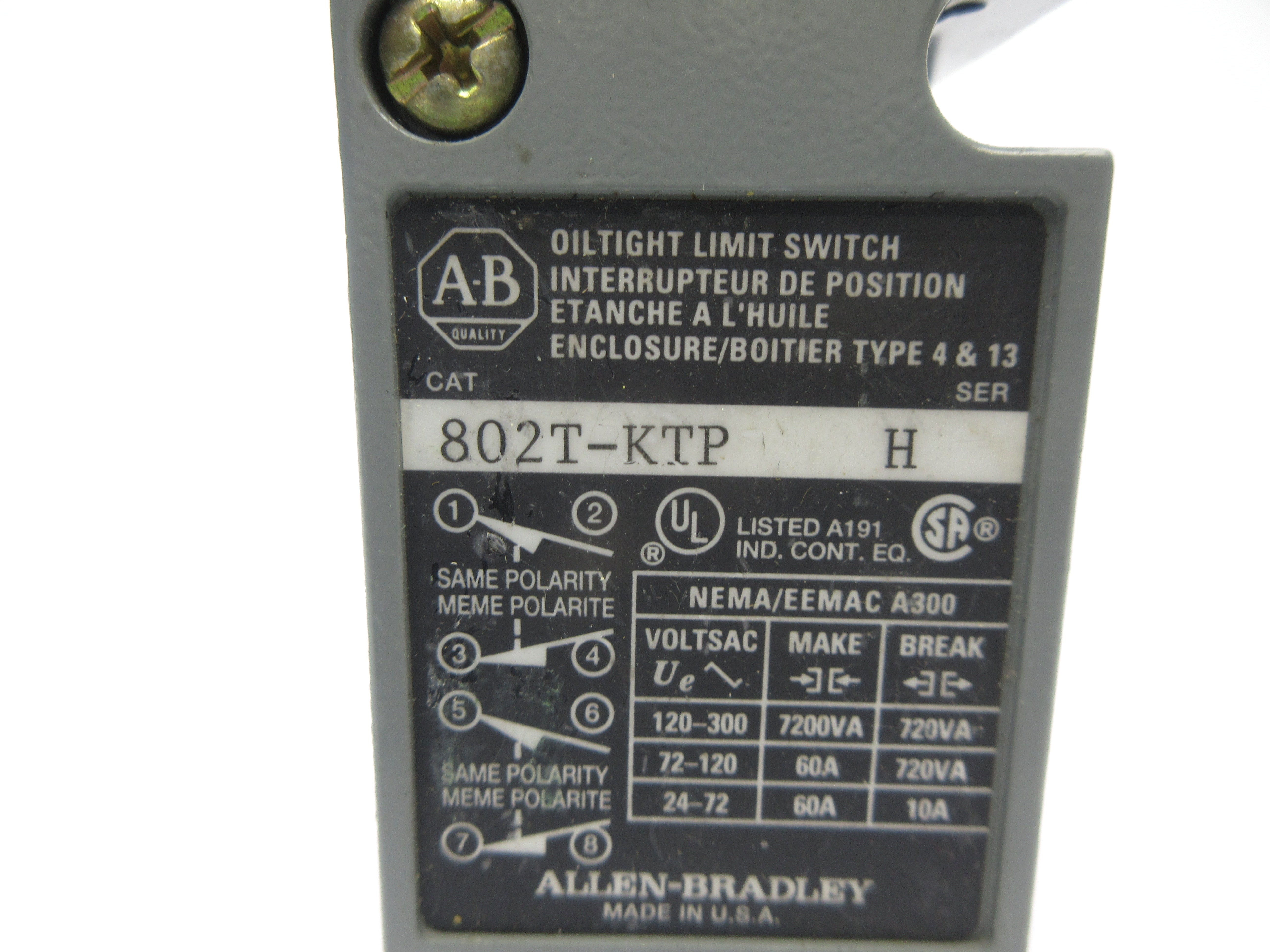 ALLEN BRADLEY 802T-KTP SER. H (AS PICTURED) NSNP