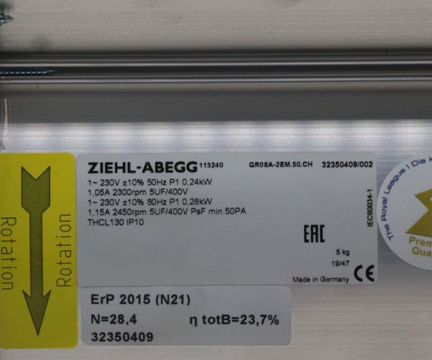 QR08A-2EM.50.CH ZIEHL-ABEGG Crossflow fan 1~230V 0.24/0.28kW 1.05/1.15A 2300/2450RPM