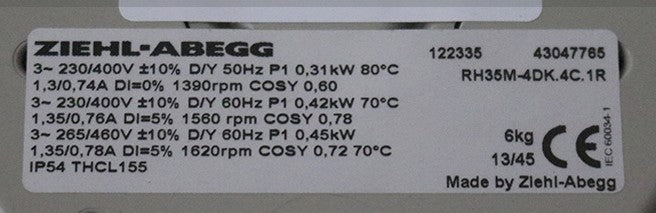 Brand new RH35M-4DK.4C.1R ZIEHL-ABEGG centrifugal fan 3-230/460V