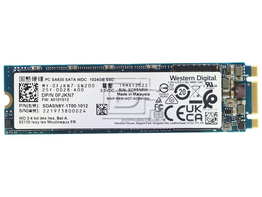 Western Digital SA530 SDASN8Y-1T00-1012-Dell FJKN7 1TB M.2 2280 6Gbps 3D NAND SATA SSD