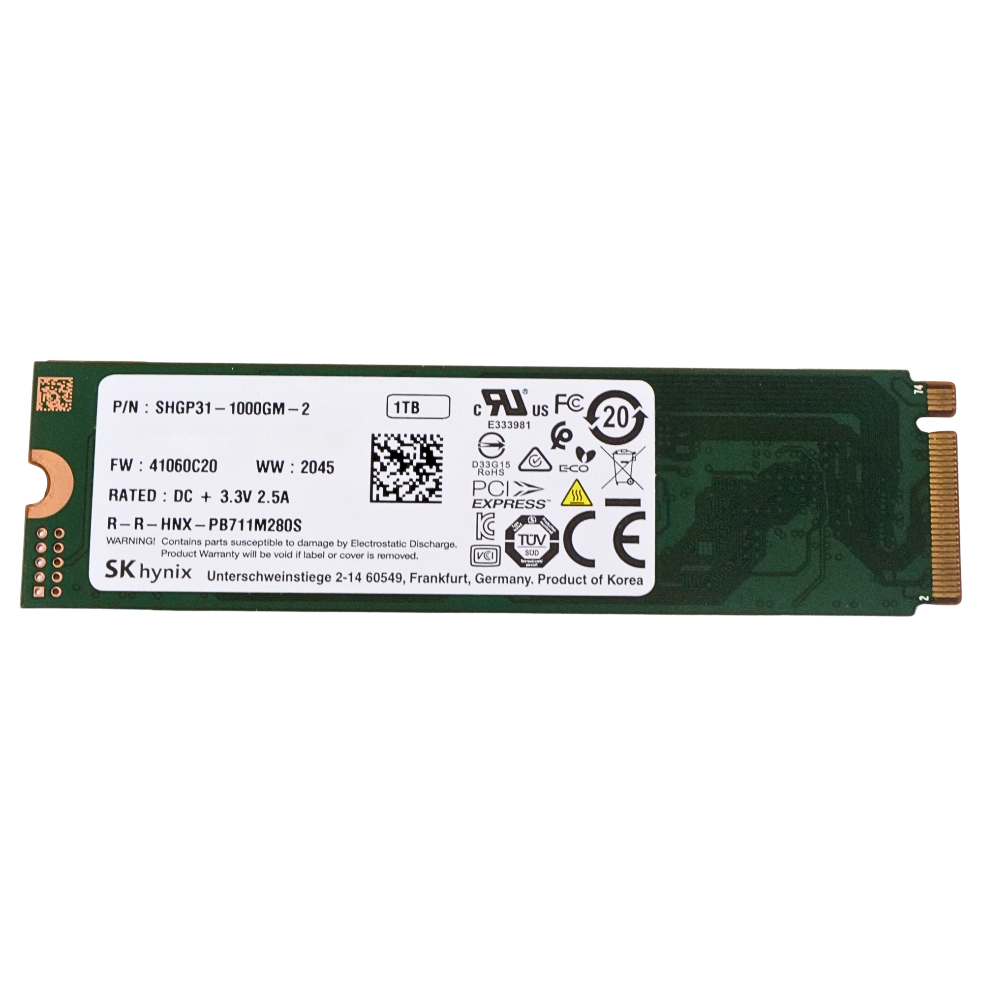 SK Hynix Gold P31 SHGP31-1000GM-2 1TB PCIe Gen 3.0 x4 4GB/s 3D TLC NVMe M.2 2280 Refurbished SSD