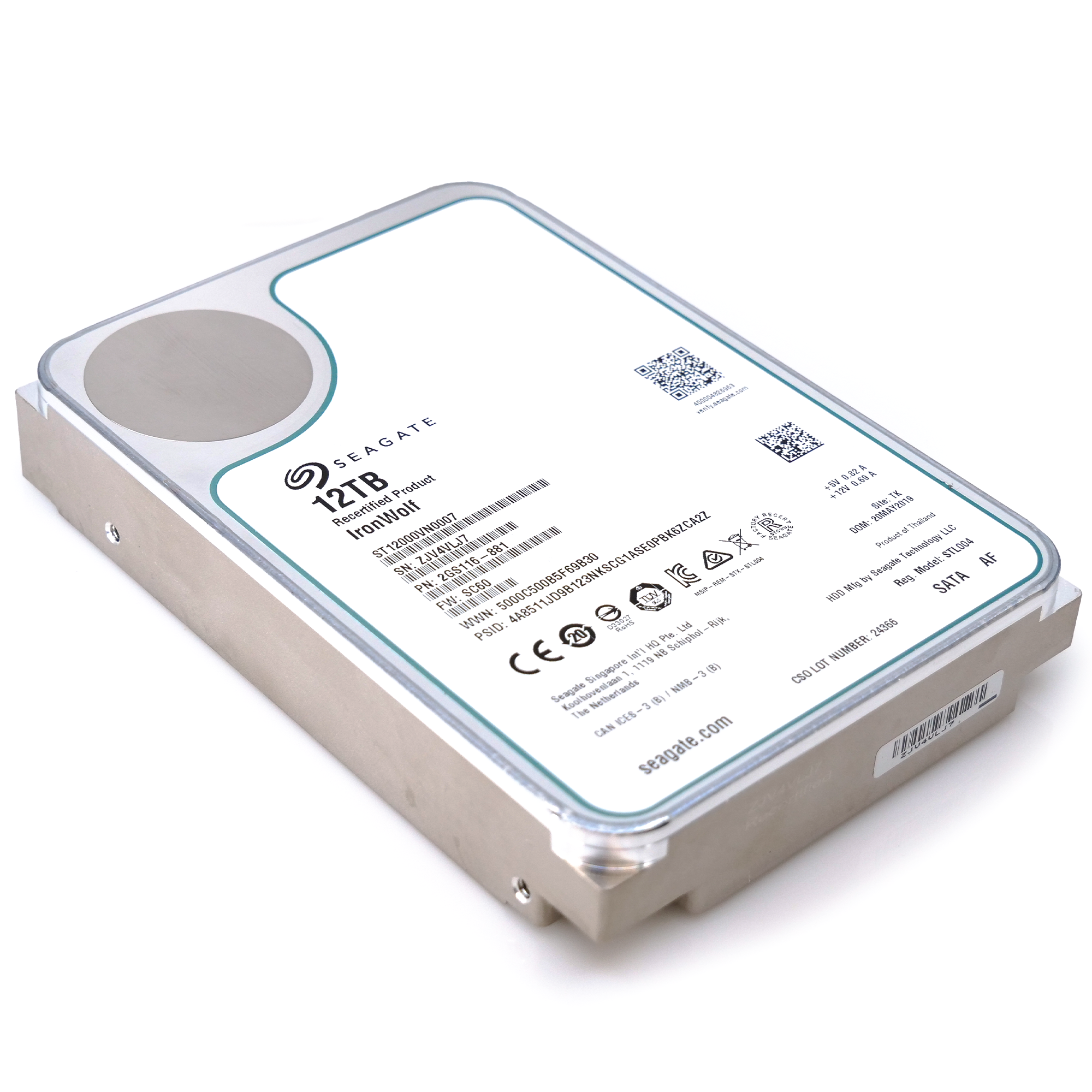 Seagate IronWolf ST12000VN0007 12TB 7.2K RPM SATA 6Gb/s 256MB 3.5" NAS Manufacturer Recertified HDD