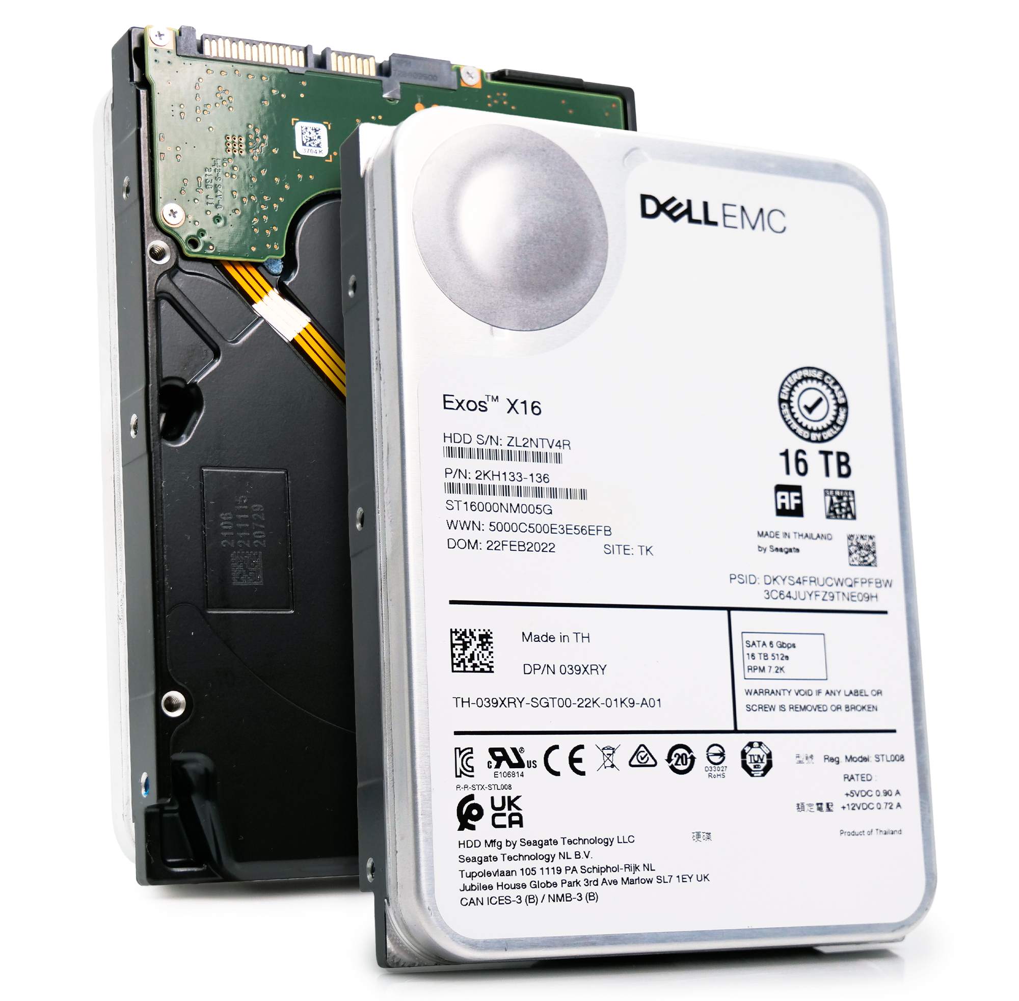 Dell/Seagate Exos X16 ST16000NM005G 039XRY 16TB 7.2K RPM SATA 6Gb/s 512e CMR 3.5in Recertified Hard Drive