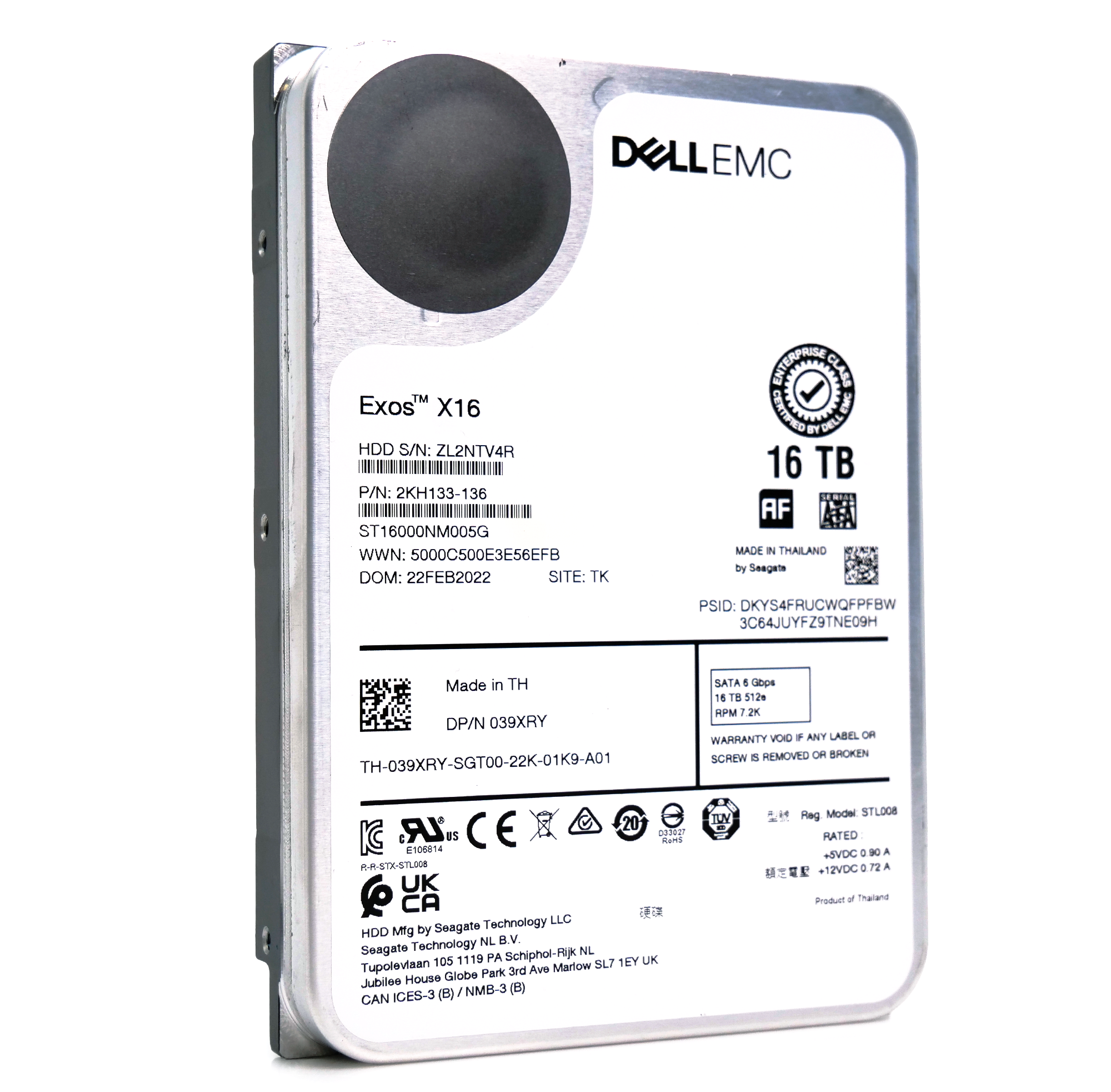 Dell/Seagate Exos X16 ST16000NM005G 039XRY 16TB 7.2K RPM SATA 6Gb/s 512e CMR 3.5in Recertified Hard Drive