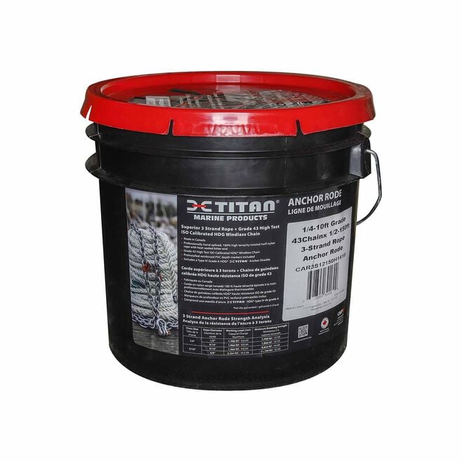 Titan Chain CAR3S91150H5115 Three Strand Anchor Rode, 9/16" x 150' Line, 5/16" x 15' Chain