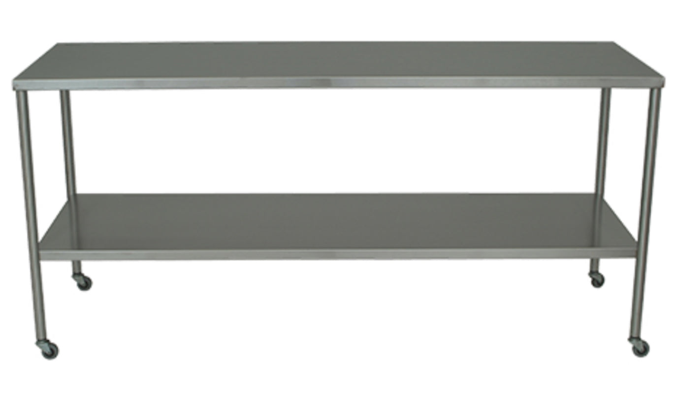 Stainless Steel Instrument Table w/ Double Shelves. 24" D x 72" W