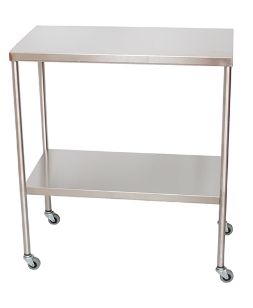 Stainless Steel Instrument Table w/ Double Shelves. 16" D x 30" W