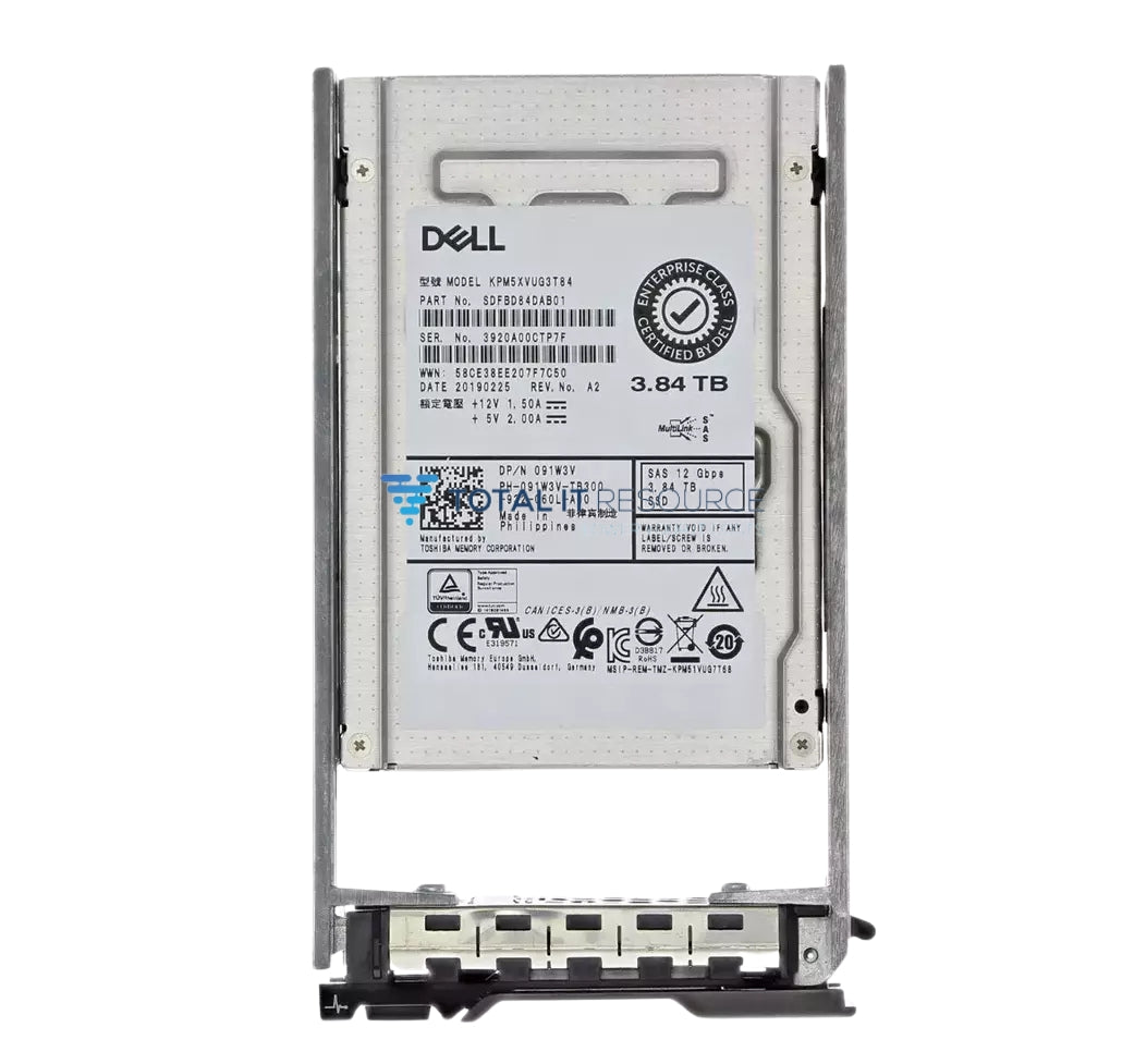 91W3V Dell 3.84TB Mix Use SAS 12gbps 512e 2.5in hot Plug SSD