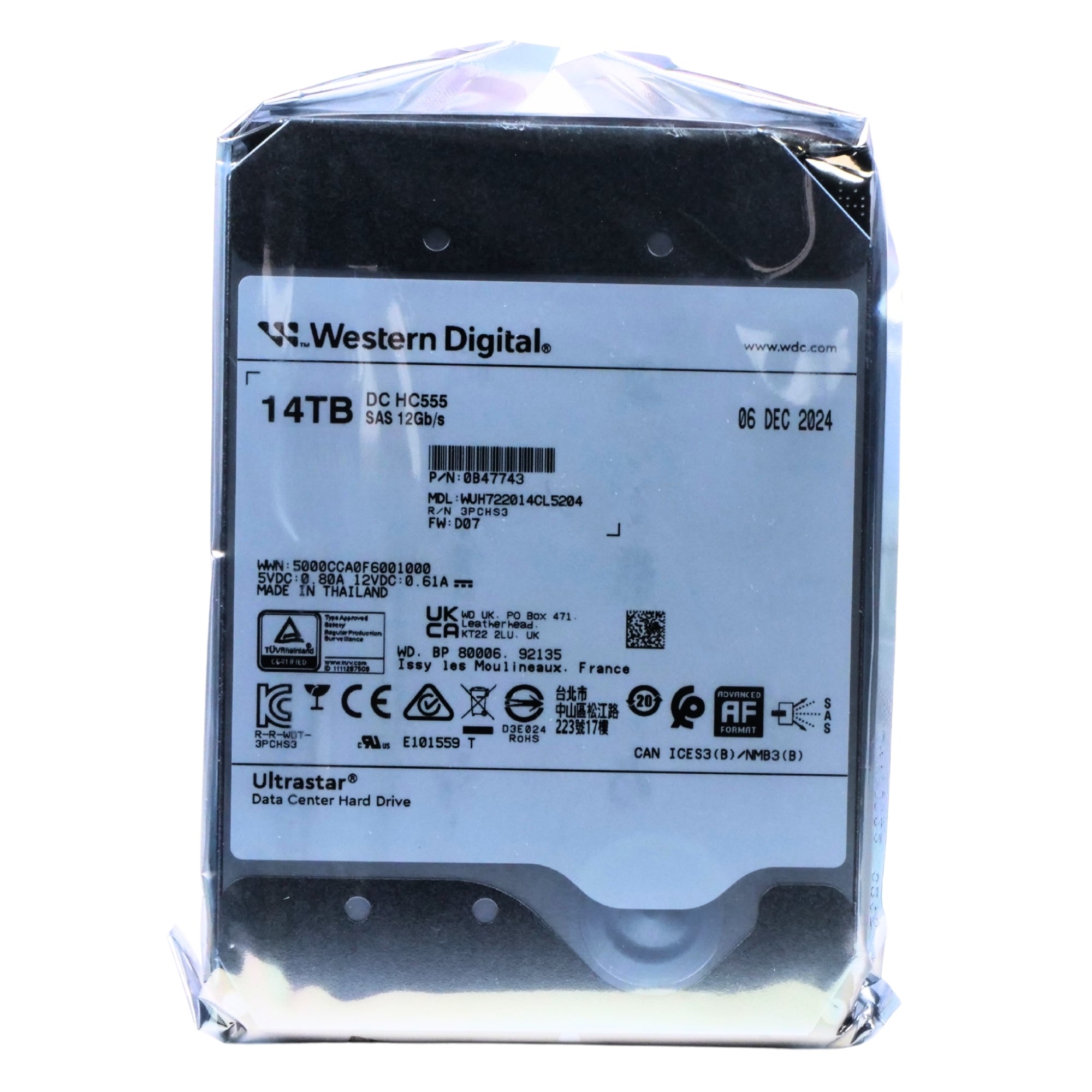 WD Ultrastar DC HC555 WUH722014CL5204 0B47743 14TB 7.2K RPM SAS 12Gb/s 512e 512MB 3.5in HDD