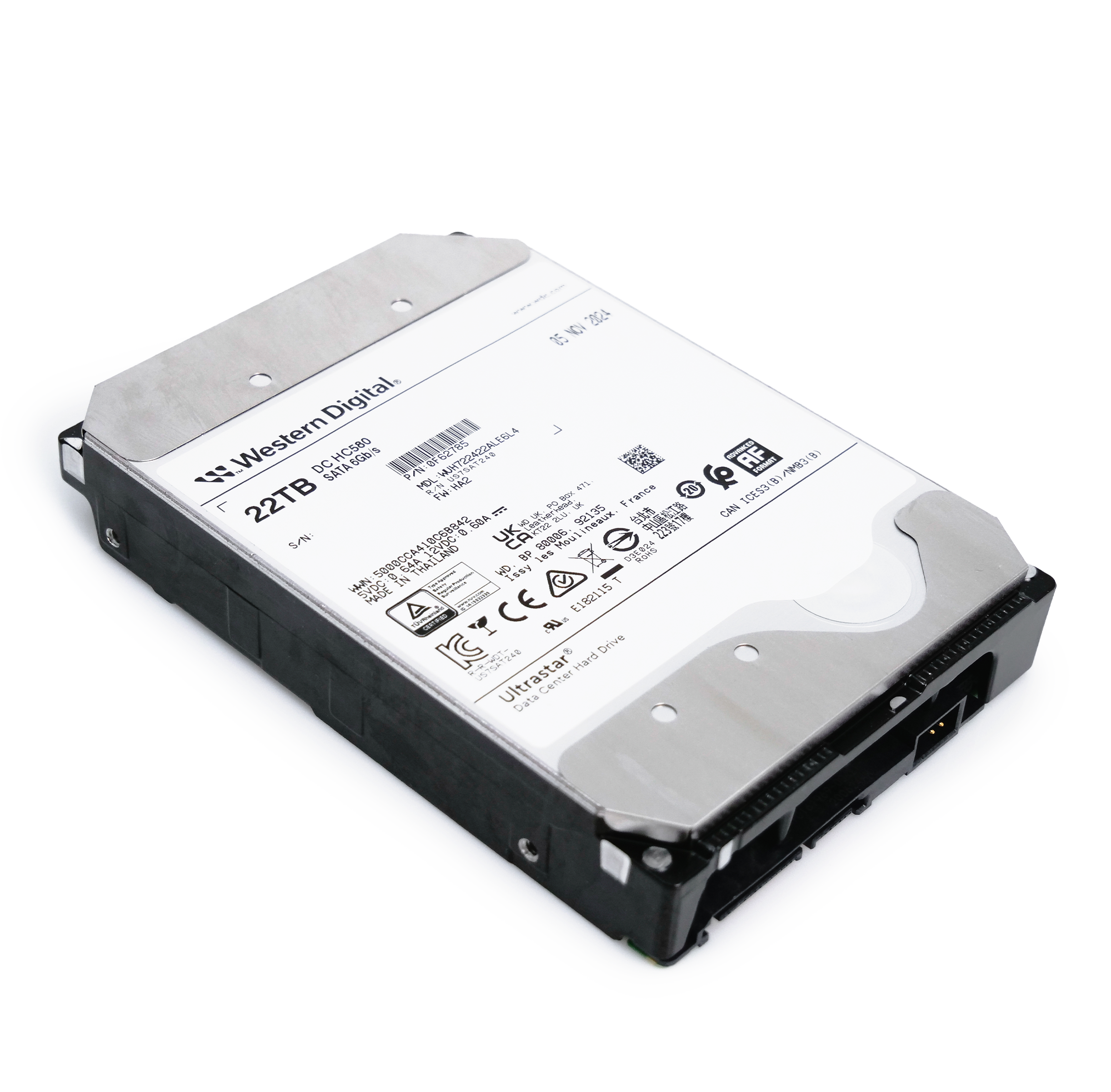 Western Digital Ultrastar DC HC580 WUH722422ALE6L4 0F62785 22TB 7.2K RPM SATA 6Gb/s 512e 3.5in Hard Drive