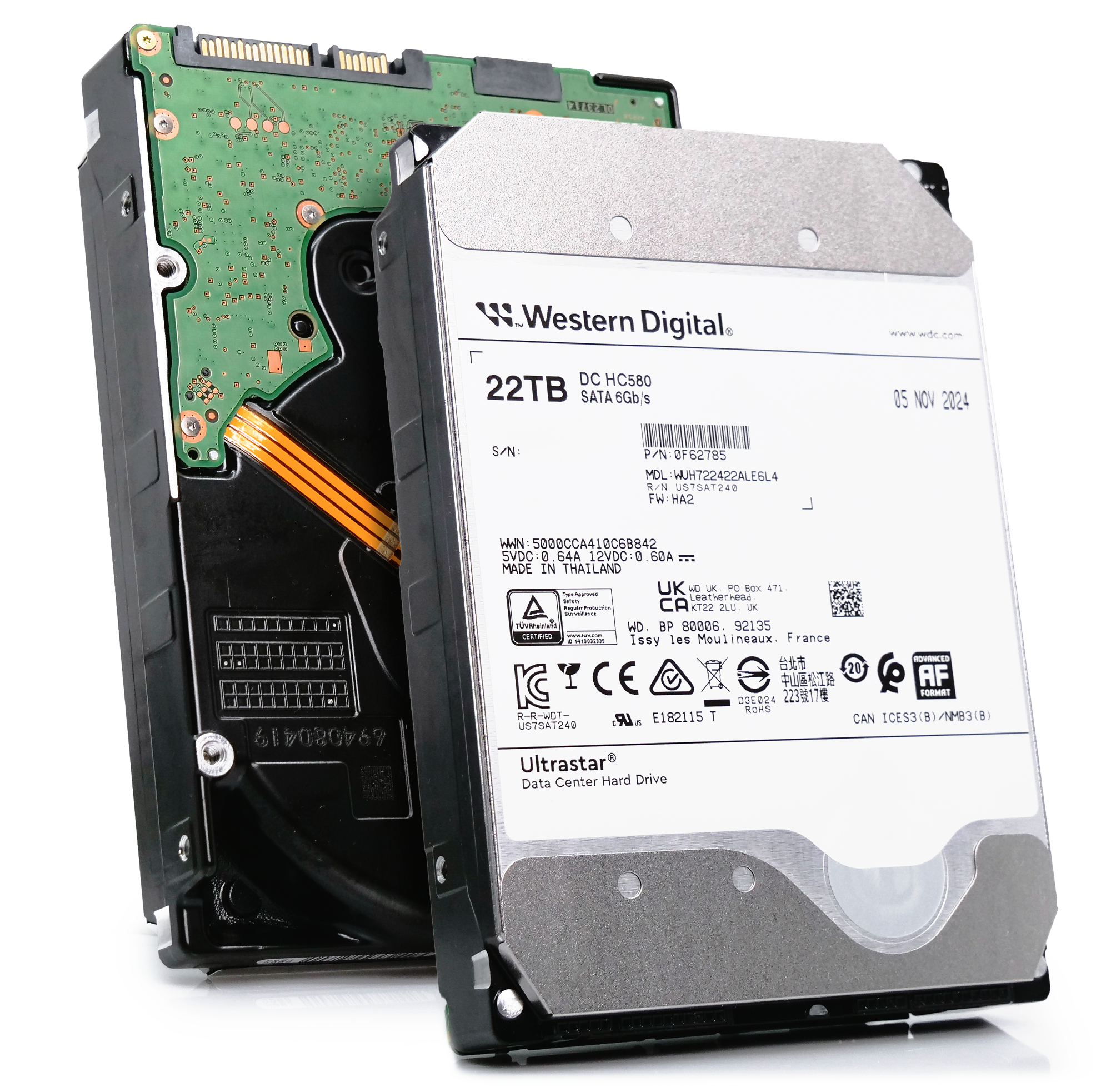 Western Digital Ultrastar DC HC580 WUH722422ALE6L4 0F62785 22TB 7.2K RPM SATA 6Gb/s 512e 3.5in Hard Drive