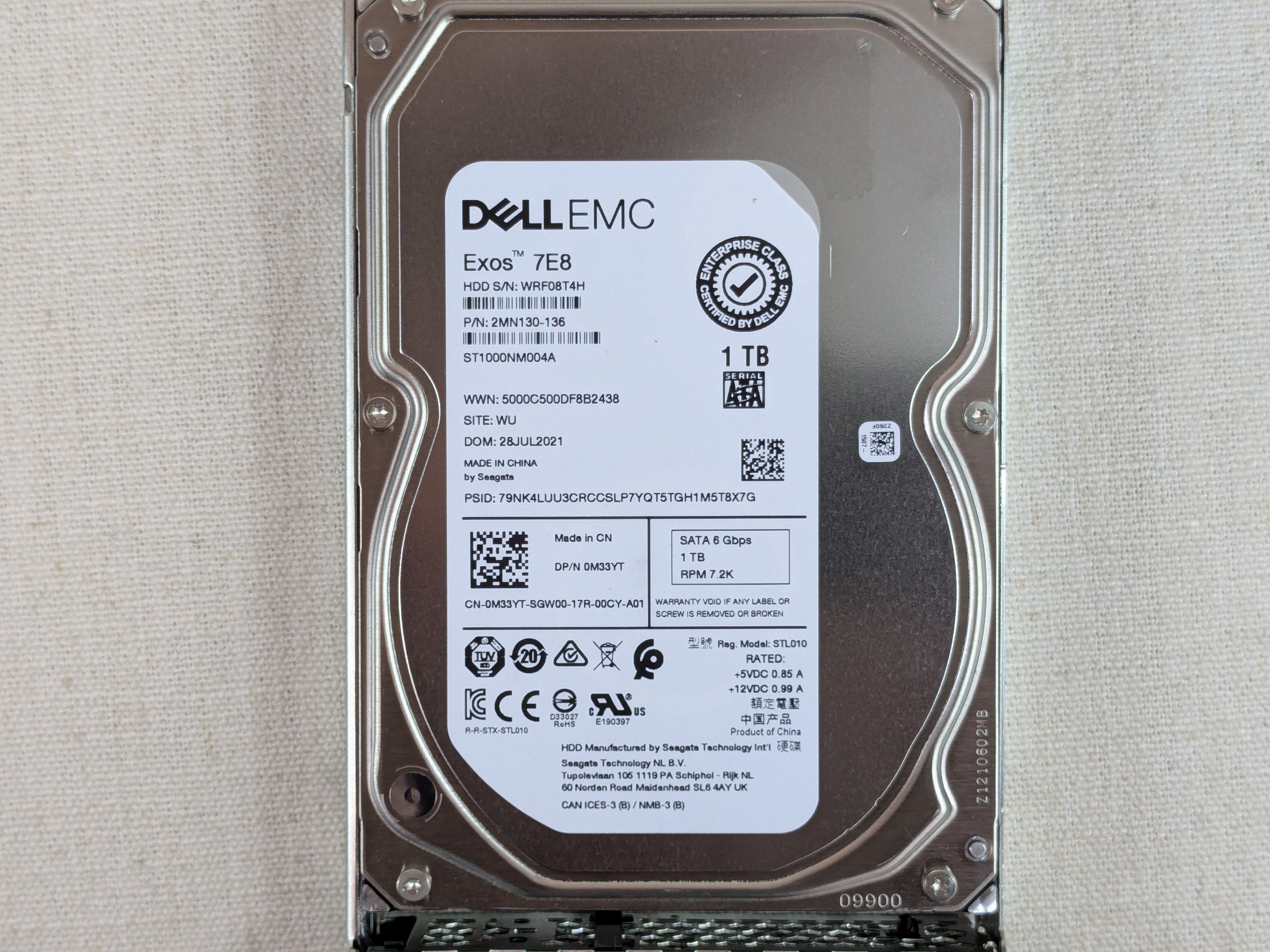 Dell M33YT 1TB 7.2k 6Gb/s 3.5" SATA Hard Drive ST1000NM004A w/ 14G Tray