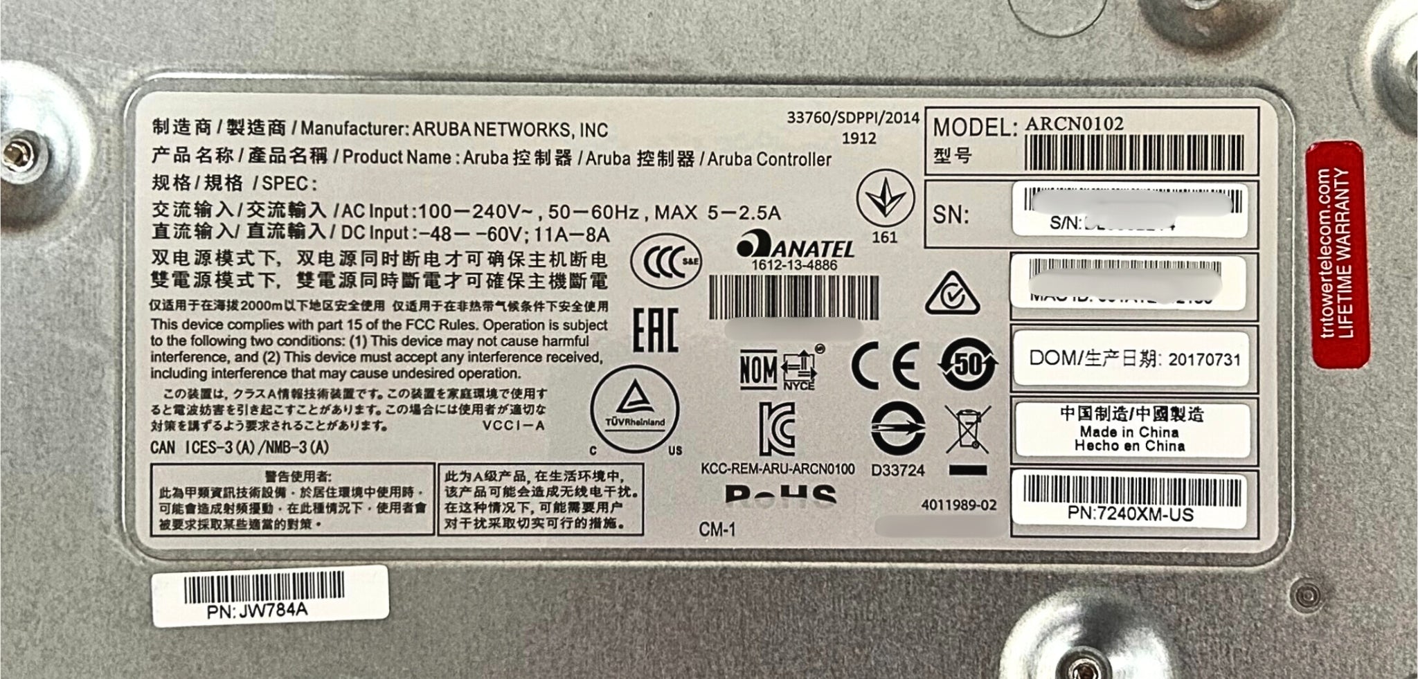Aruba Networks JW784A Aruba HPE 7240XM Wireless LAN Controller