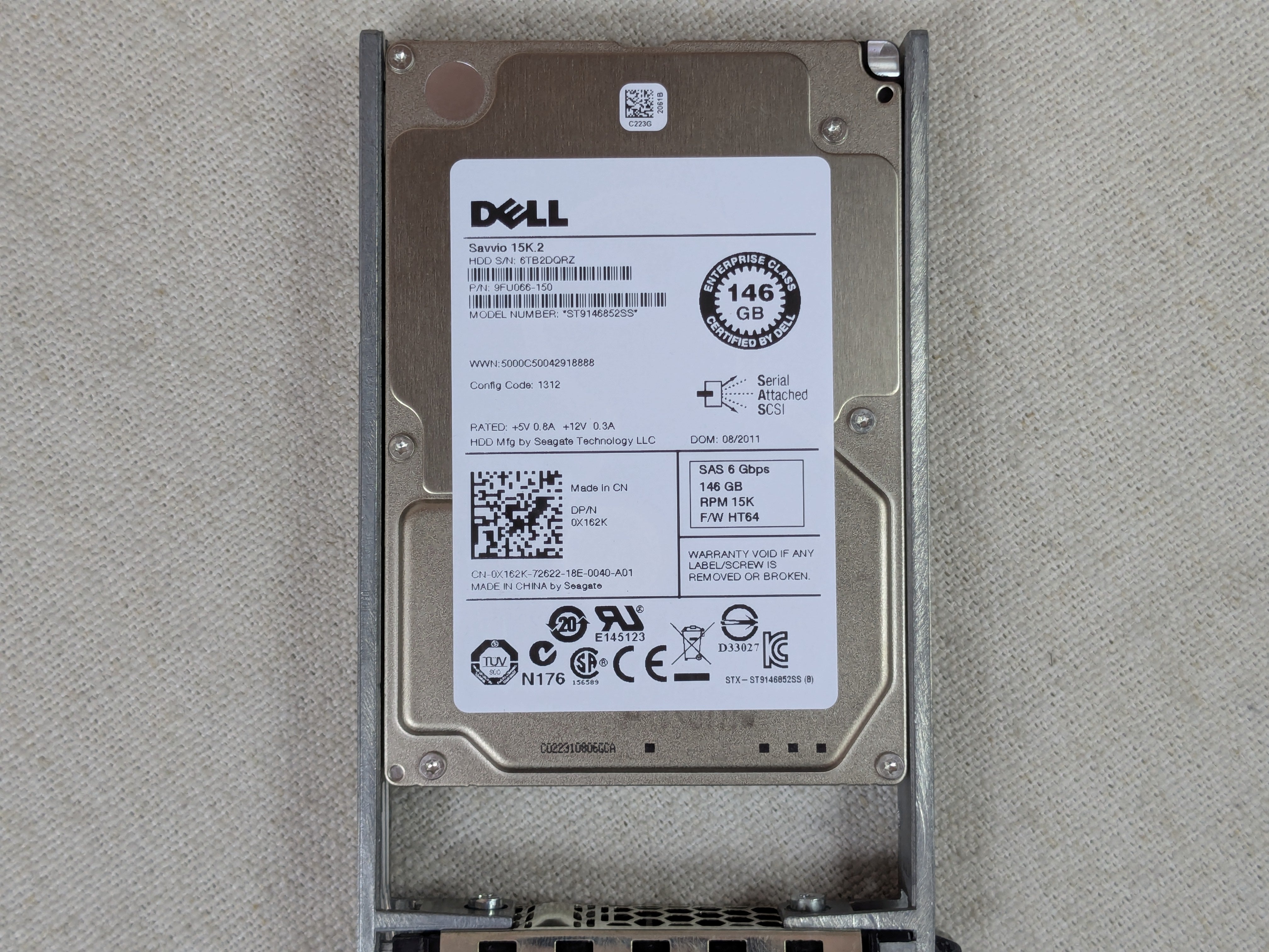 Dell X162K 146Gb 15k 6Gb/s 2.5” SAS Hard Drive w/ Tray ST9146852SS