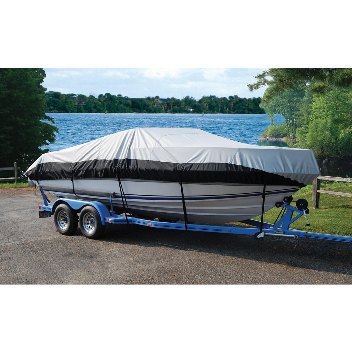 Taylor Made 70905 BoatGuard Eclipse Two-Tone Boat Cover, Heavy Duty Polyester, Includes Storage Bag, Tie-Downs, Support Pole