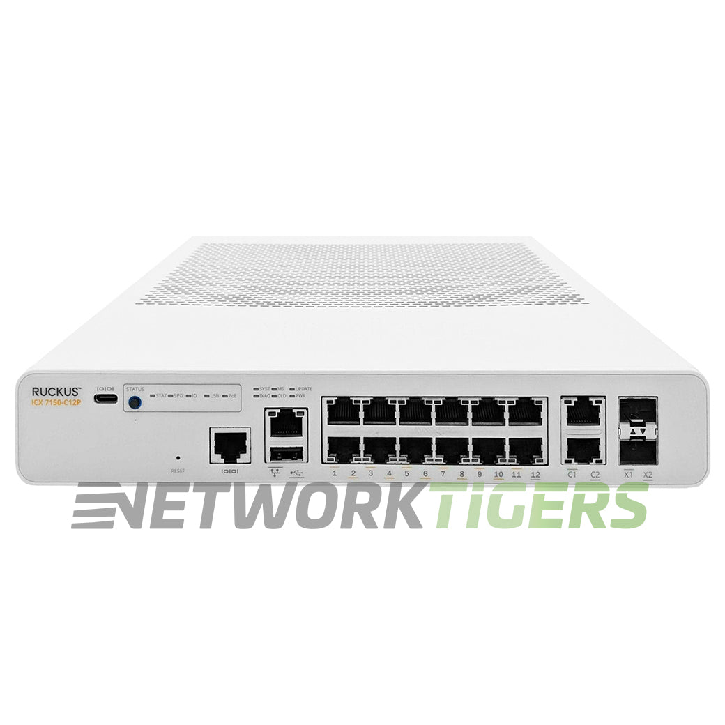 NEW Ruckus ICX7150-C12P-2X1G Brocade 12x 1GB PoE+ RJ45 2x 1GB SFP Switch