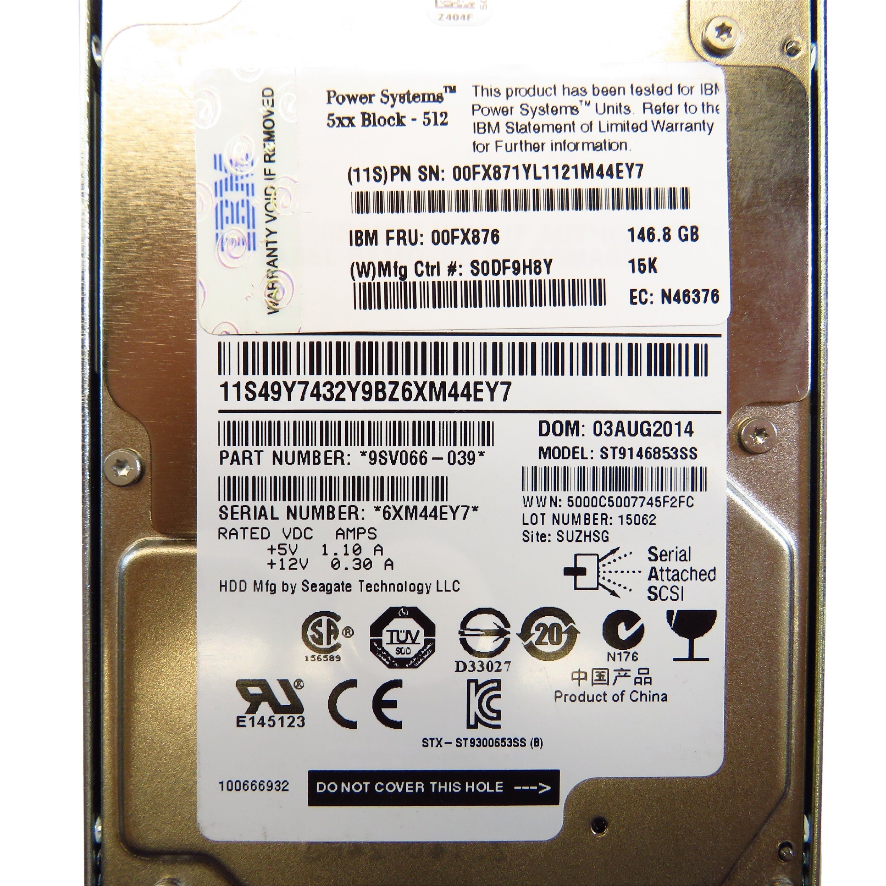 IBM 00FX876 00FX871 146GB 15K RPM 2.5" SAS 6Gbps HDD Hard Drive (Refurbished)