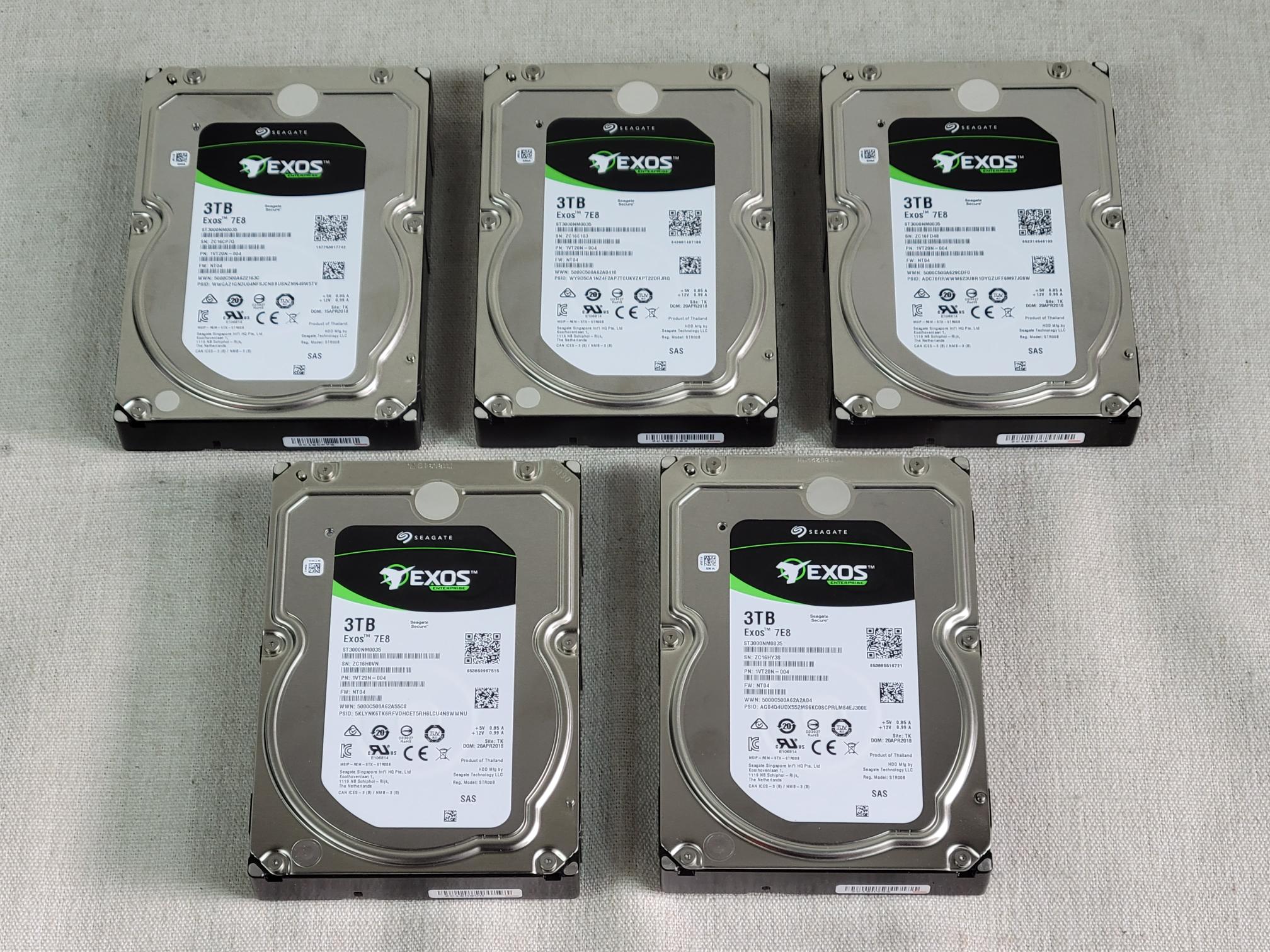 Lot of 5x Seagate ST3000NM0035 3TB 7.2k 12Gb/s 3.5” SAS Hard Drive SED