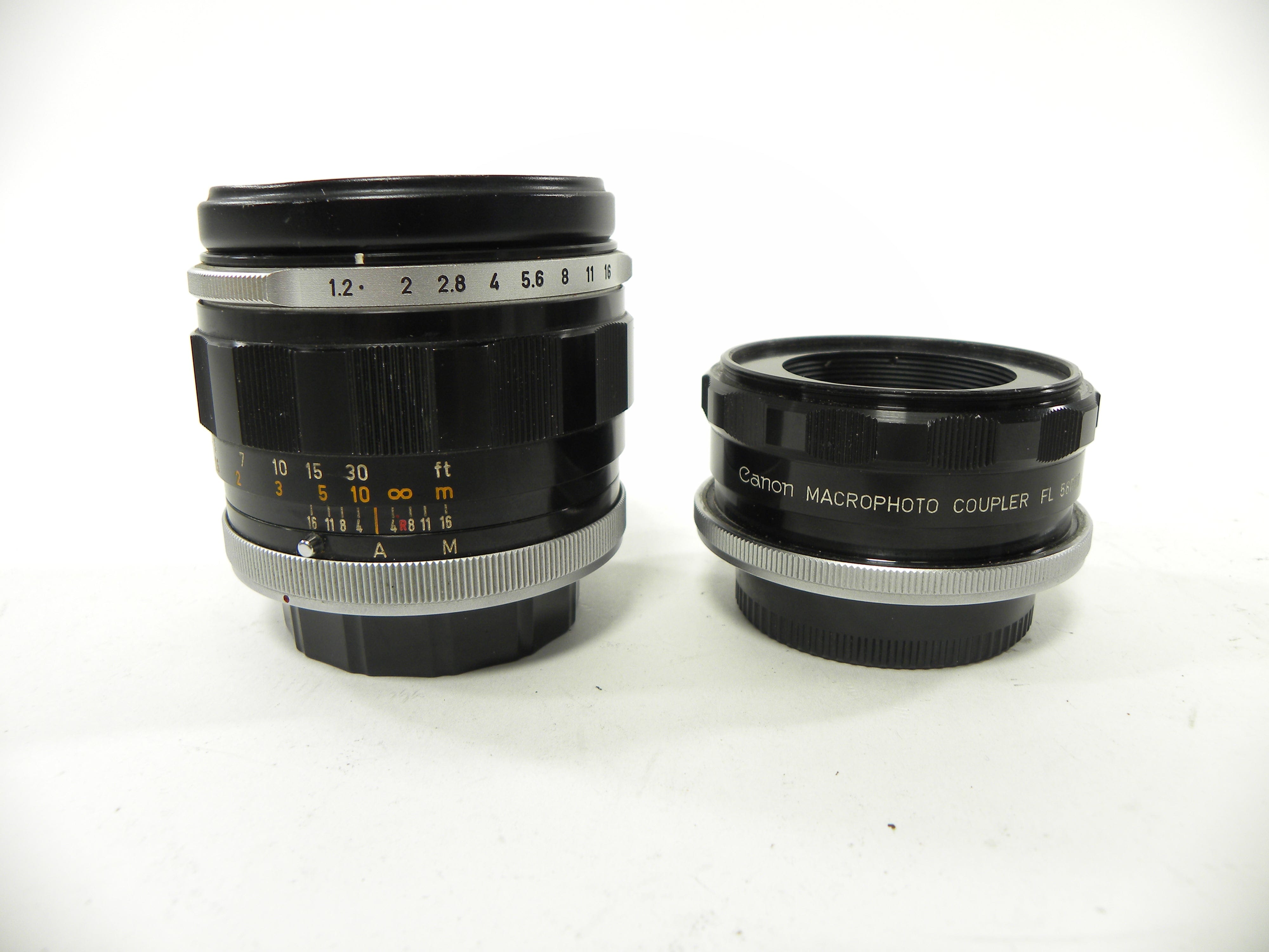 Canon FL 55mm f1.2 Lens w/Macrophoto Coupler 58mm Lens Reversal