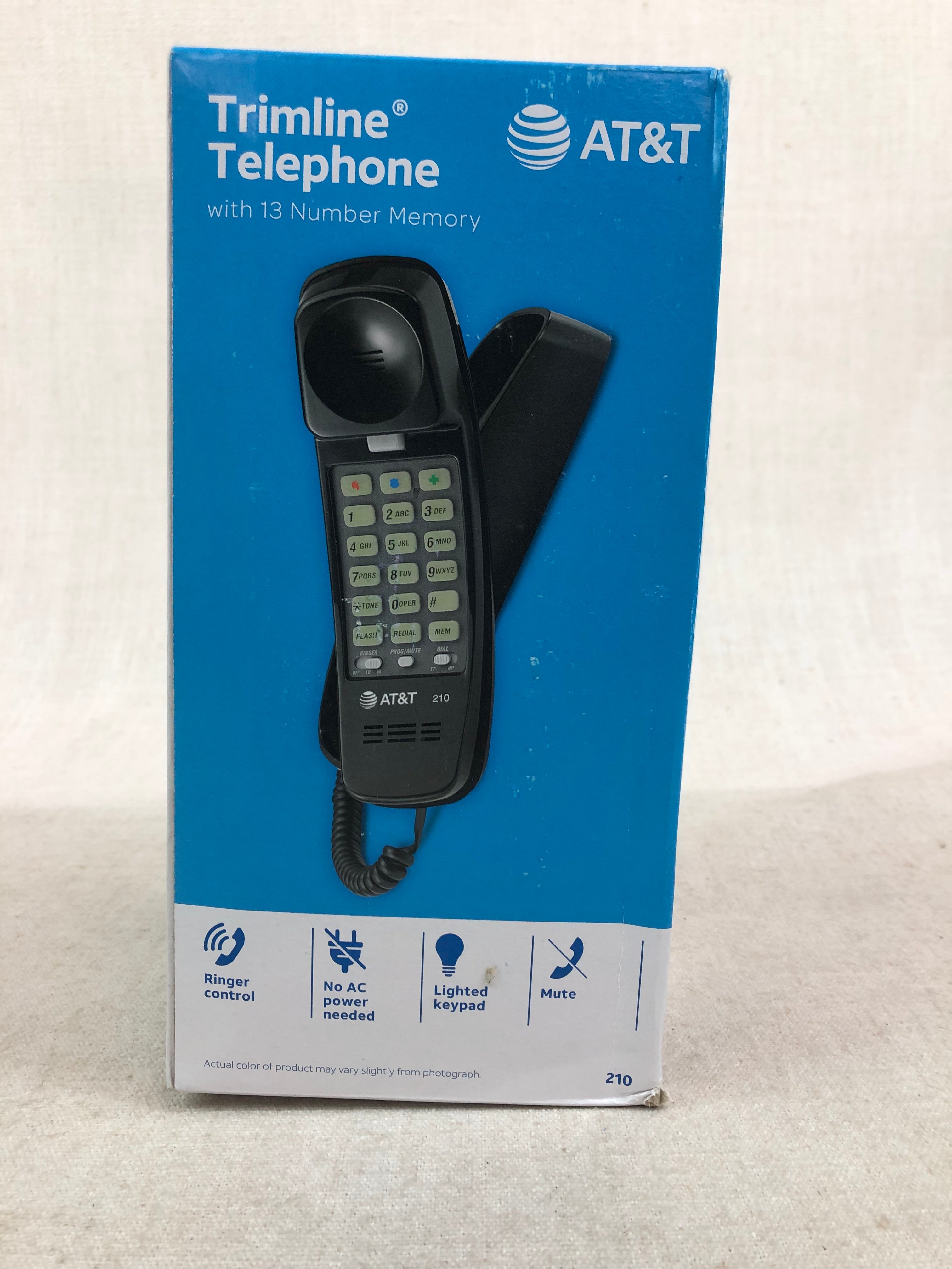 Lot of 10 New Open Box AT&T Trimline Telephone, 210, black, 13 number memory