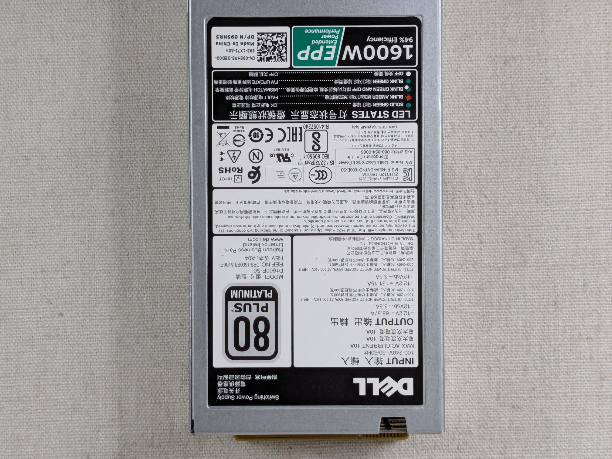 Dell 95HR5 1600W Platinum Power Supply Module for VRTX FX2 R740XD