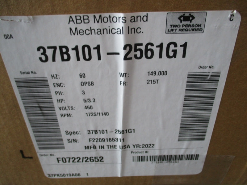 BALDOR 5/3.3 215T 37B101-2561G1 460V 6.4/5.1A NSMP