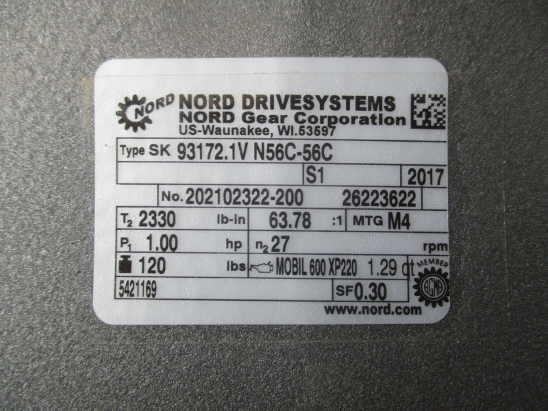 NORD SK93172.1VN56C-56C WITH WEG SHARK MOTOR NSNP