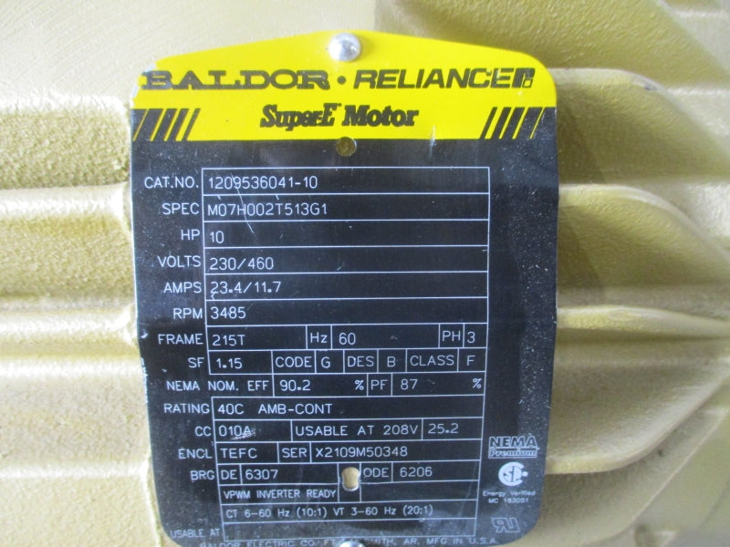 BALDOR 10HP 215T 3485 RPM 1209536041-10 230/460V 23.4/11.7A NSNP