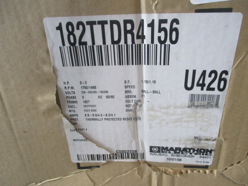 MARATHON ELECTRIC FQL182TTDR4156ARL U426 208-230/460V 8.8-8.6/4.3A NSMP