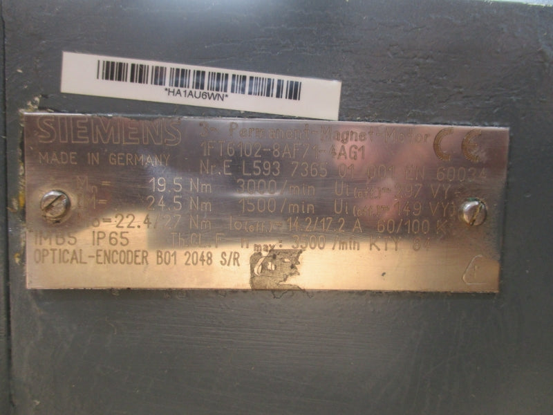 SIEMENS 1FT6102-8AF71-4AG1 297V 14.2/17.2A REMAN