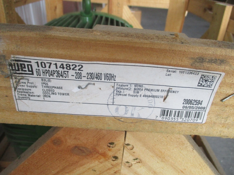 WEG 60 HP FRAME: 364/5T 10714822 208-230/460V 151-137/68.4A NSMP