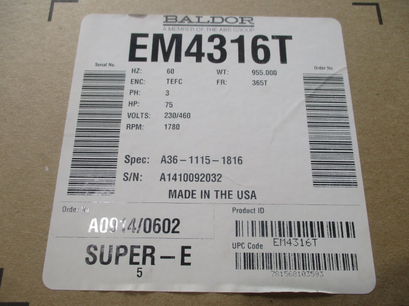 BALDOR EM4316T 230/460V 169/84.9A NSMP