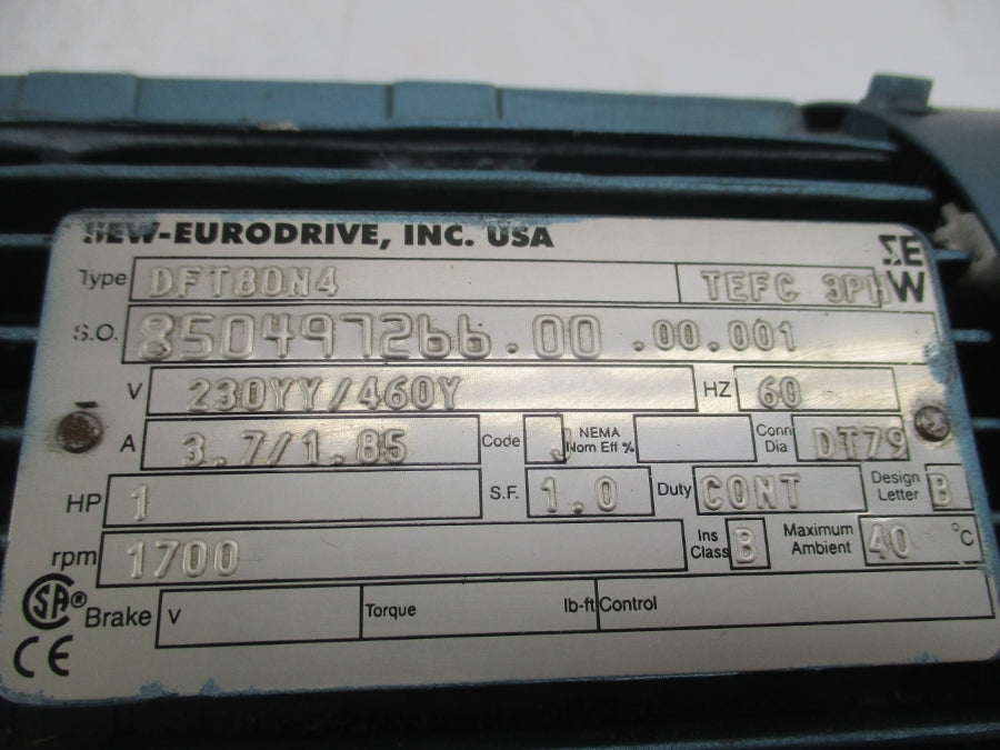 SEW EURODRIVE R63DT80N4 230/460V, 3.7/1.85A (AS PICTURED) NSNP