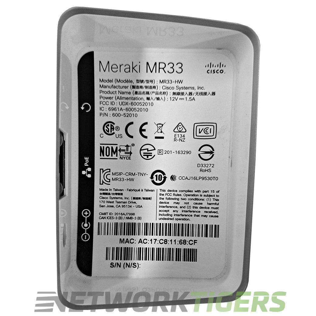 NEW Cisco Meraki MR33-HW Wi-Fi 5 802.11ac Internal Ant Unclaimed WAP w/ Mounts
