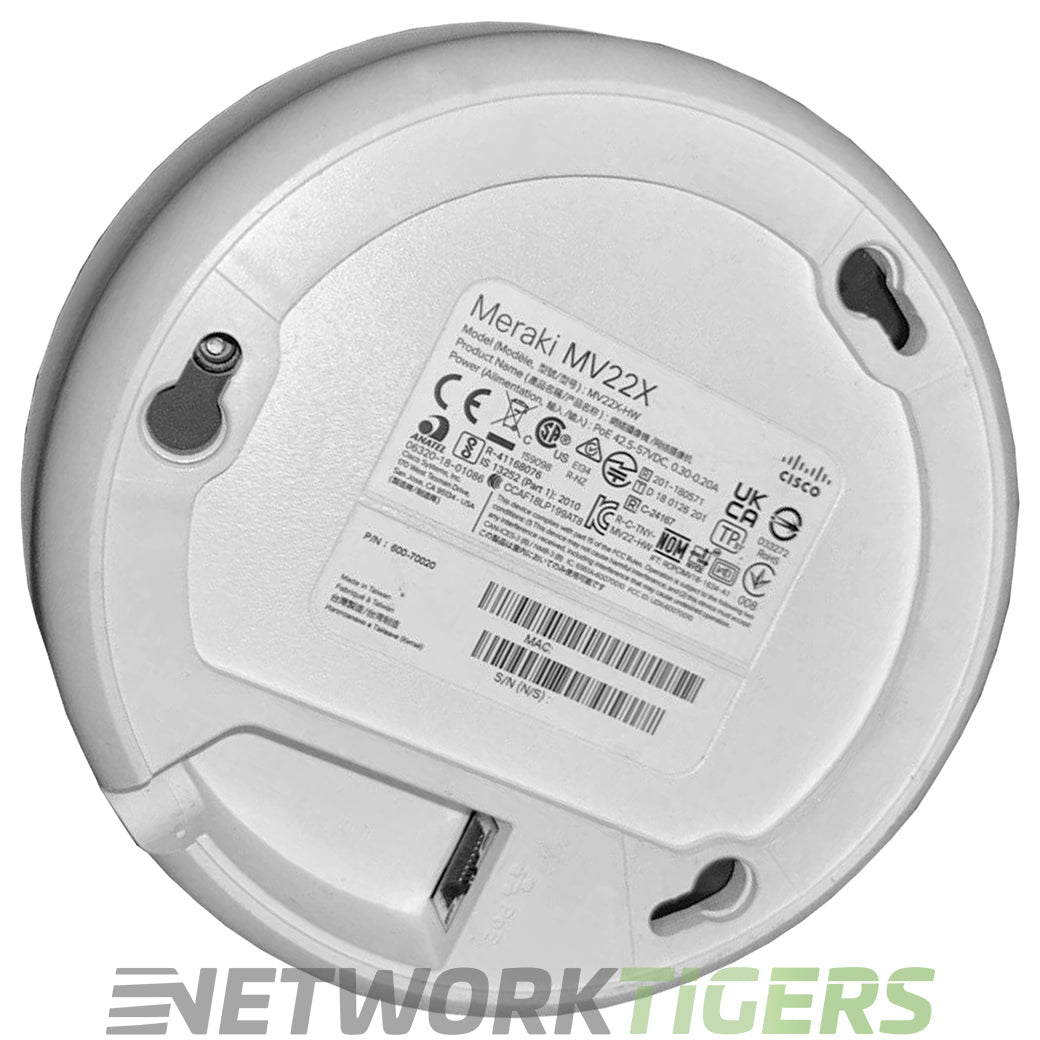 Cisco Meraki MV22X-HW 512GB Storage Varifocal Indoor Dome Camera