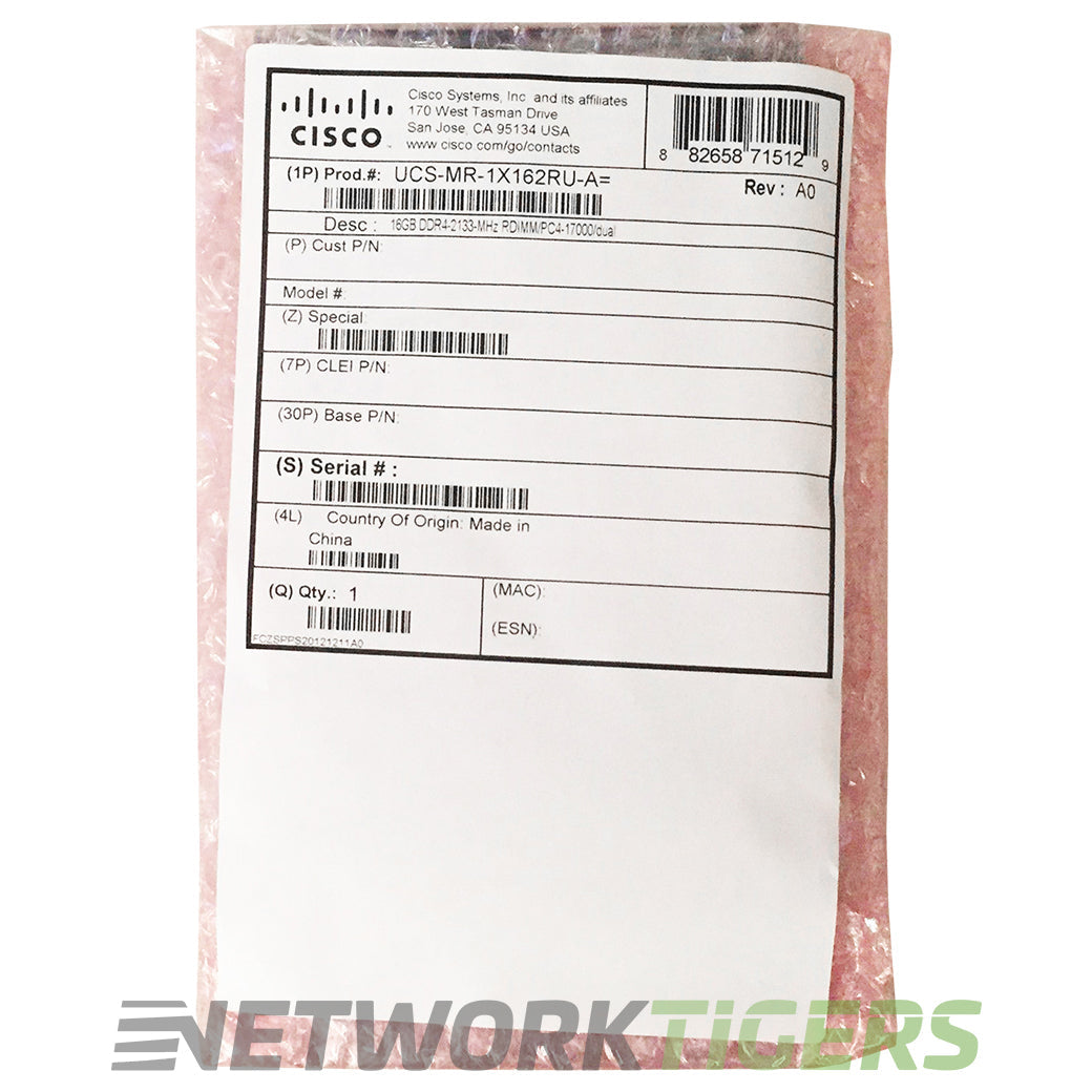 NEW Cisco UCS-MR-1X162RU-A UCS 16GB DDR4 SDRAM - RDIMM Dual Rank Server Memory