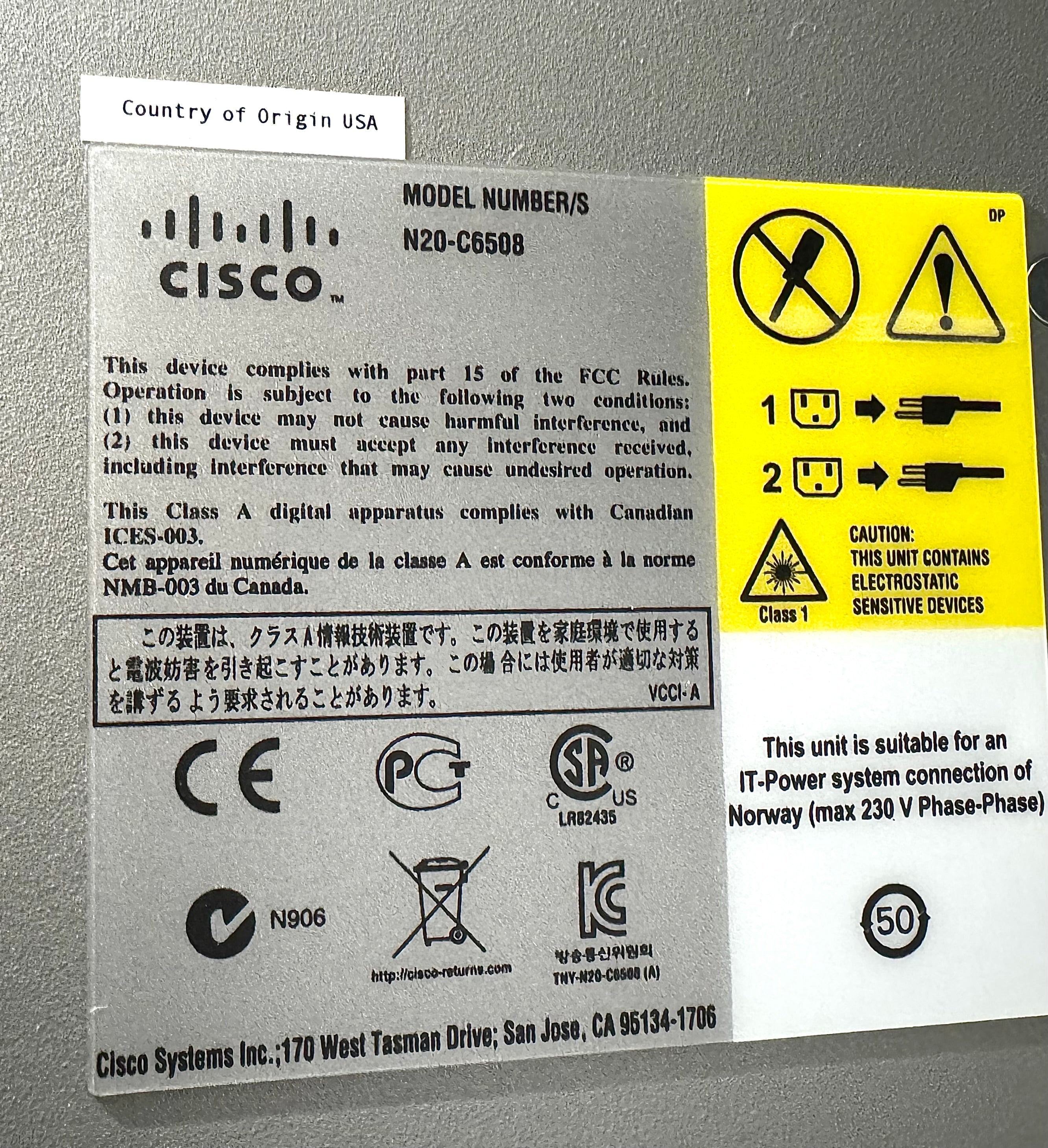 Cisco N20-C6508 UCS 5108 BLADE CHASSIS