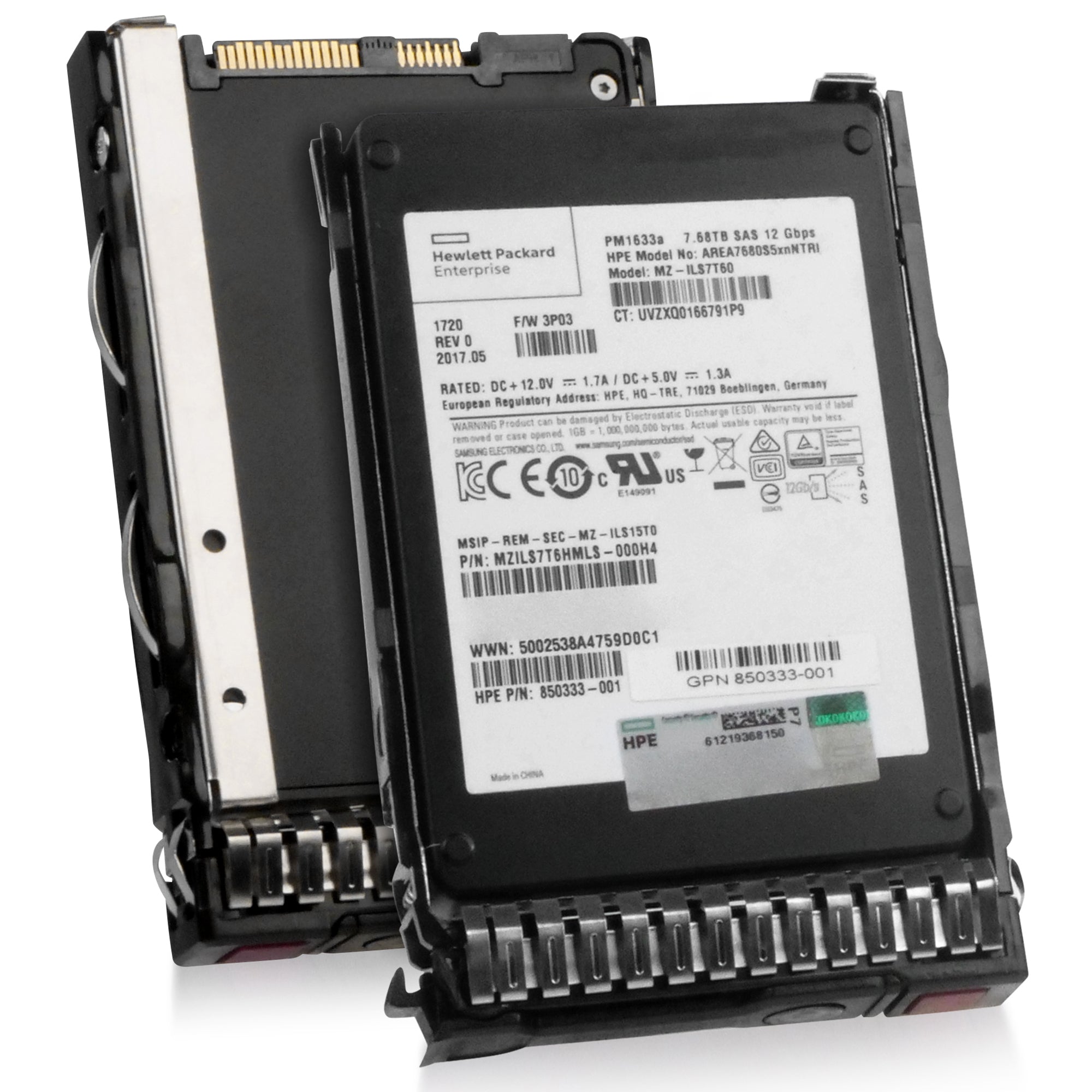 HP Generation 8 AREA7680S5xnNTRI 850333-001 7.68TB 1 DWPD SAS 12Gb/s 3D TLC 2.5in Refurbished SSD