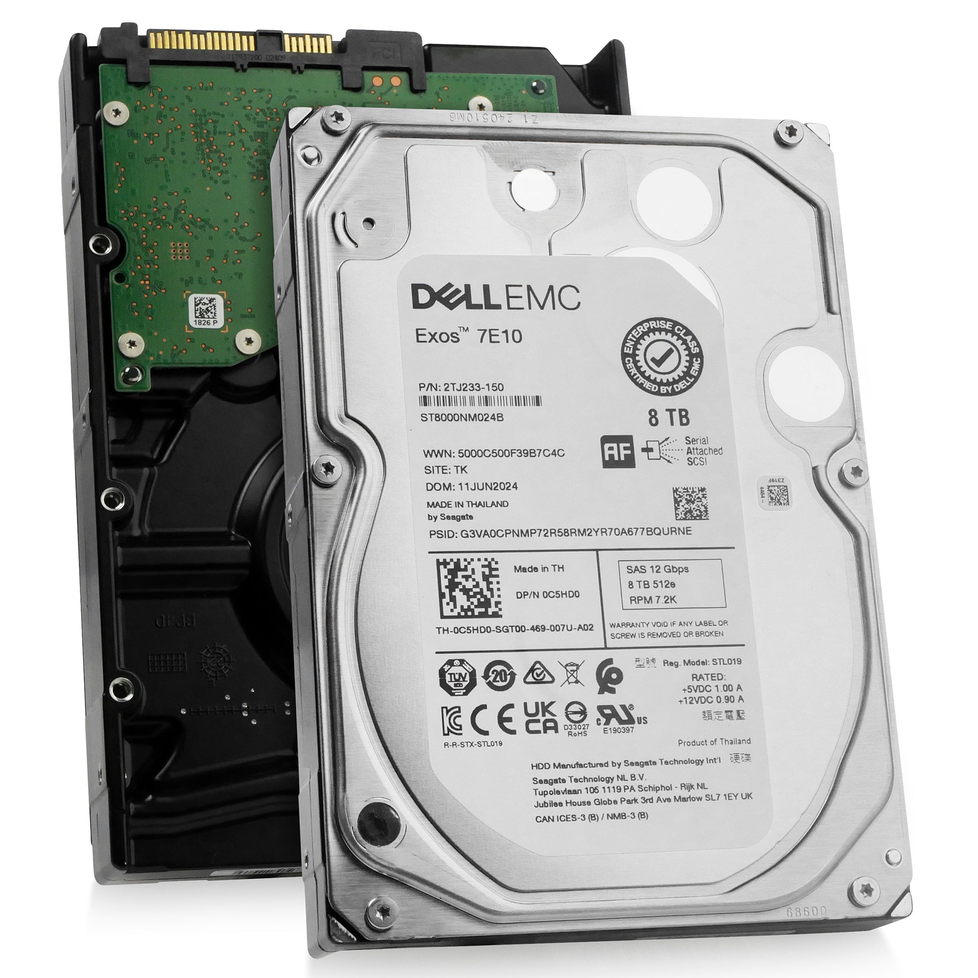 Dell/Seagate Exos 7E10 ST8000NM024B 8TB 7.2K RPM SAS 12Gb/s 512e 3.5in Hard Drive