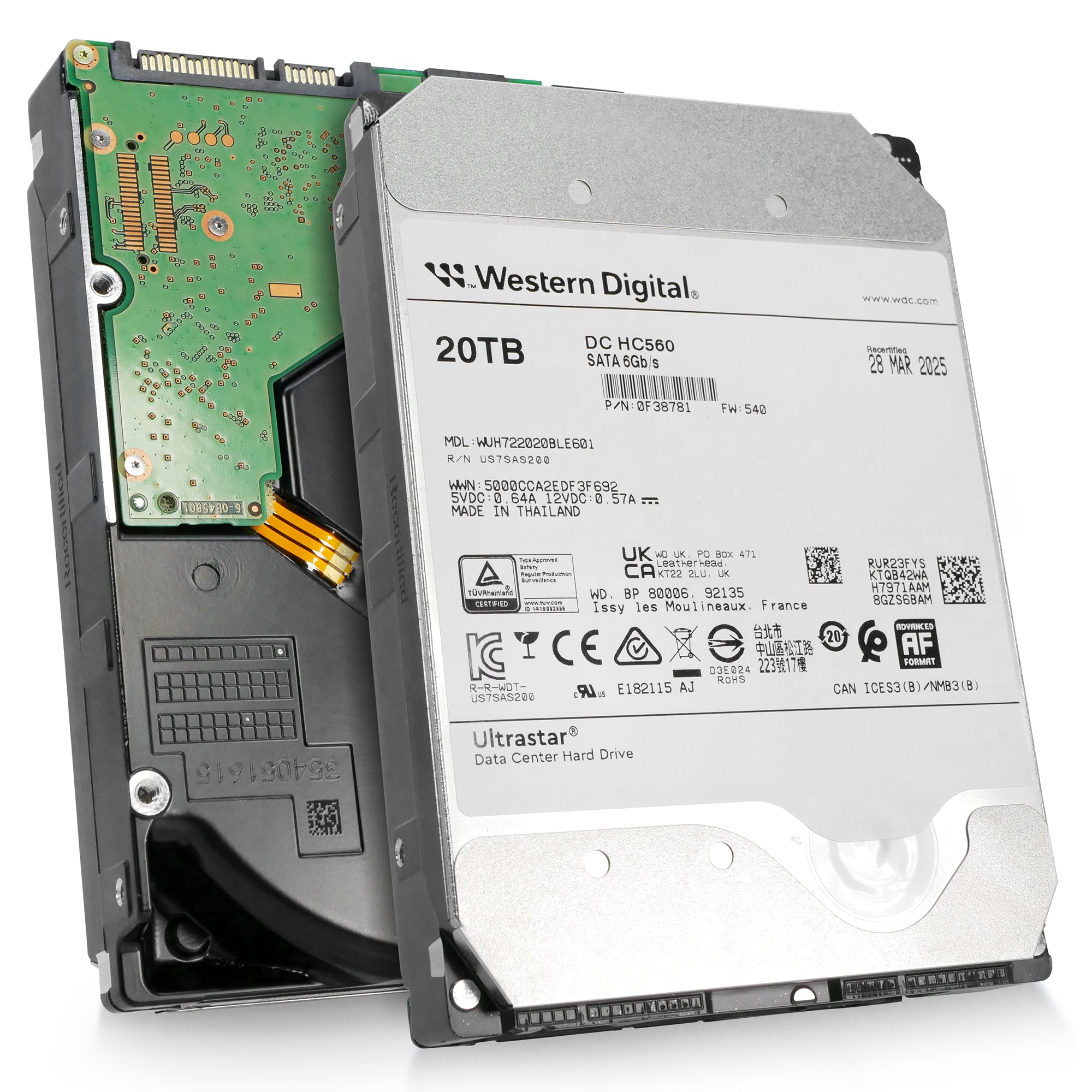 Western Digital Ultrastar DC HC560 WUH722020BLE601 0F38781 20TB 7.2K RPM SATA 6Gb/s 512e 3.5in Hard Drive