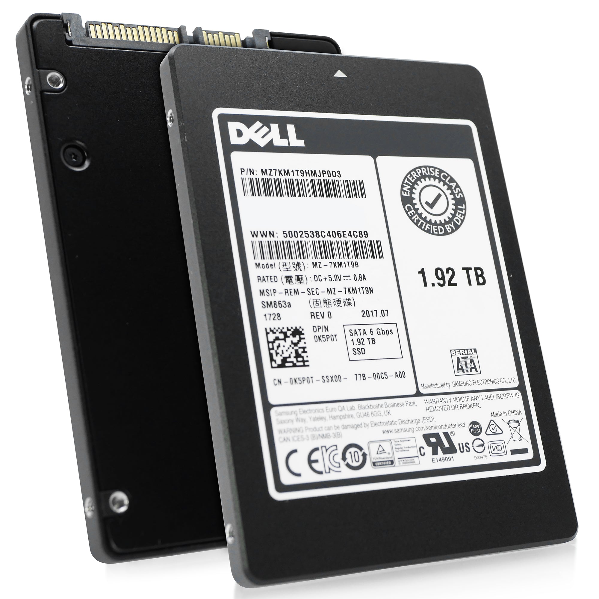 Dell/Samsung SM863a MZ7KM1T9HMJP0D3 1.92TB 3.6 DWPD SATA 6Gb/s V-NAND 2.5in Refurbished SSD
