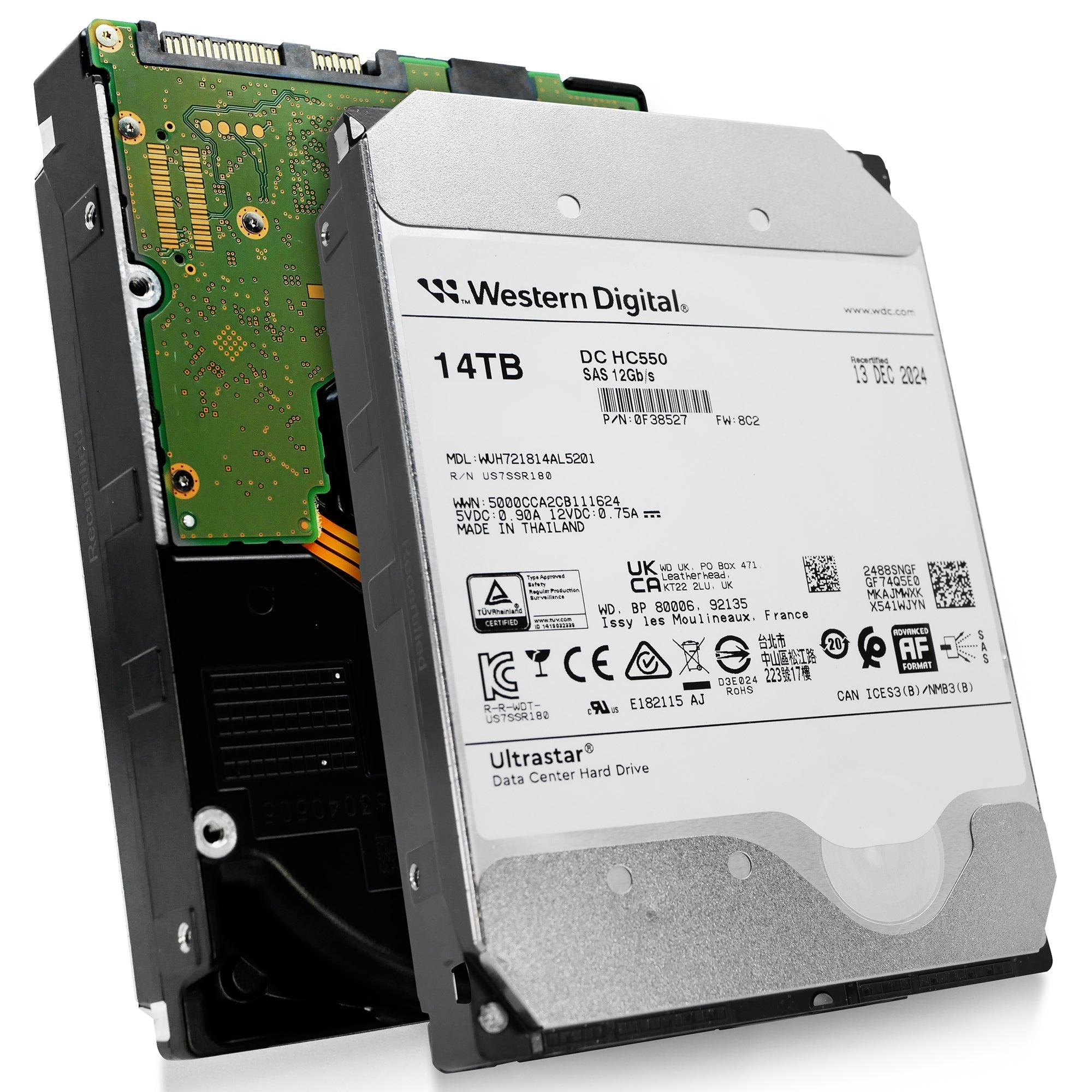 Western Digital Ultrastar DC HC550 WUH721814AL5201 0F38527 14TB 7.2K RPM SAS 12Gb/s 512e 3.5in Recertified Hard Drive