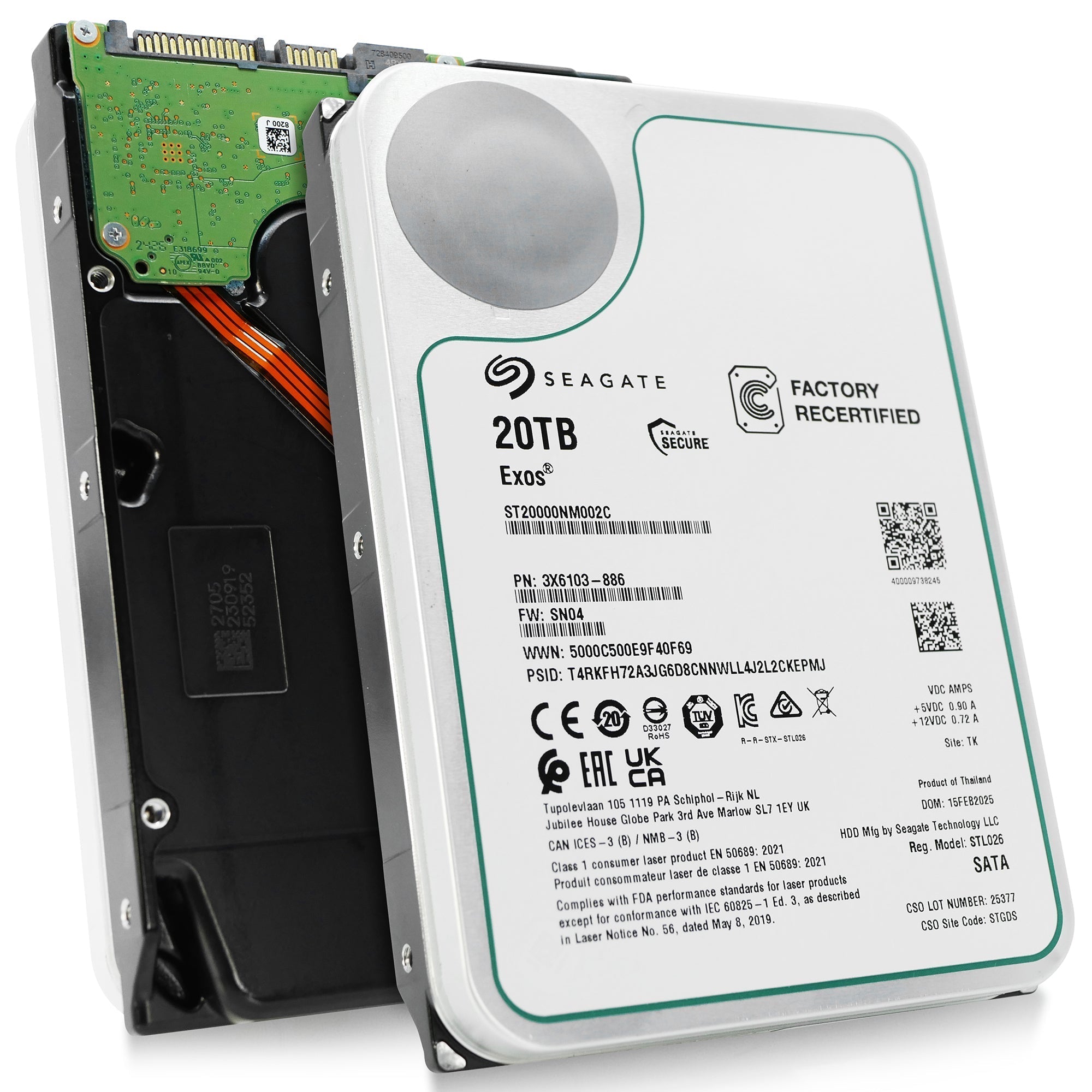 Seagate Exos ST20000NM002C 20TB 7.2K RPM SATA 6Gb/s 512e 3.5in Refurbished HDD