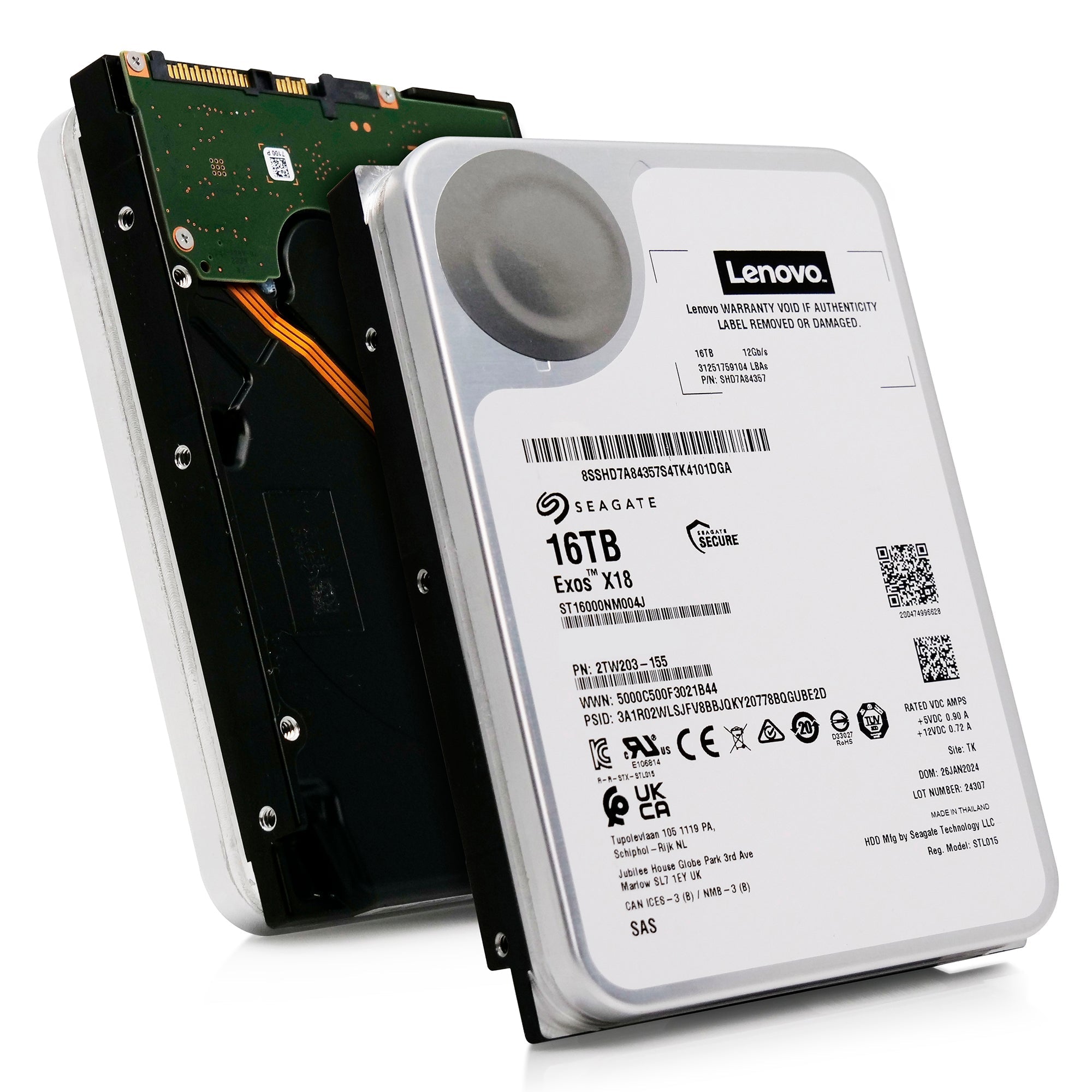 Seagate/Lenovo Exos X18 ST16000NM004J SHD7A84367 16TB 7.2K RPM SAS 12Gb/s 512e 3.5in Recertified Hard Drive