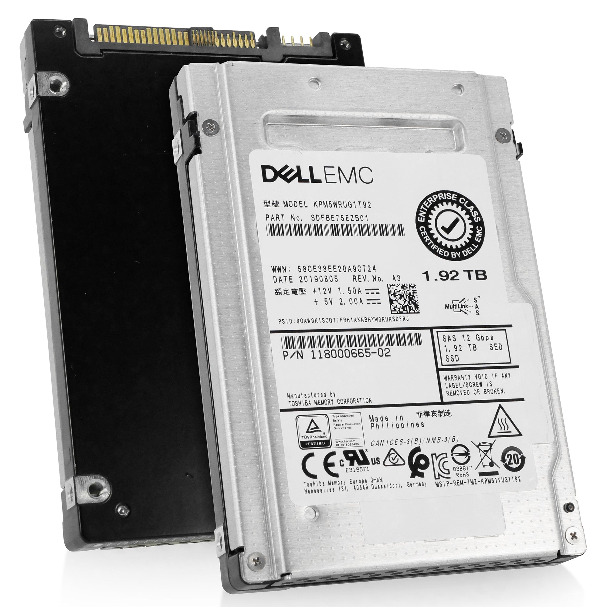 Dell/Kioxia PM5-R KPM5WRUG1T92 1.92TB 1 DWPD SAS 12Gb/s 3D TLC 2.5in Refurbished SSD