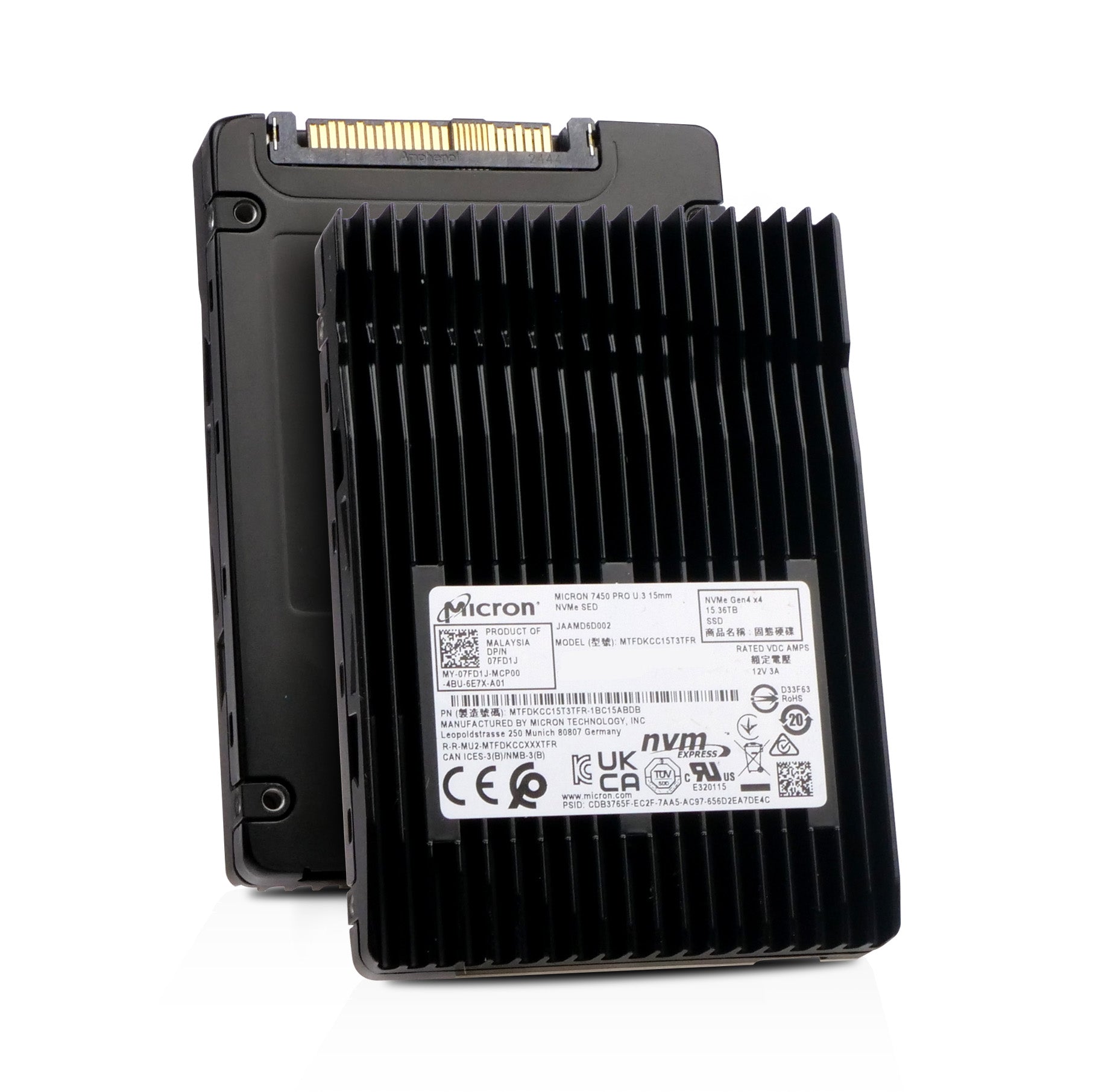 Dell/Micron 7450 PRO MTFDKCC15T3TFR 15.36TB 1 DWPD PCIe Gen 4.0 x4 8GB/s 3D TLC U.3 NVMe 2.5in SSD