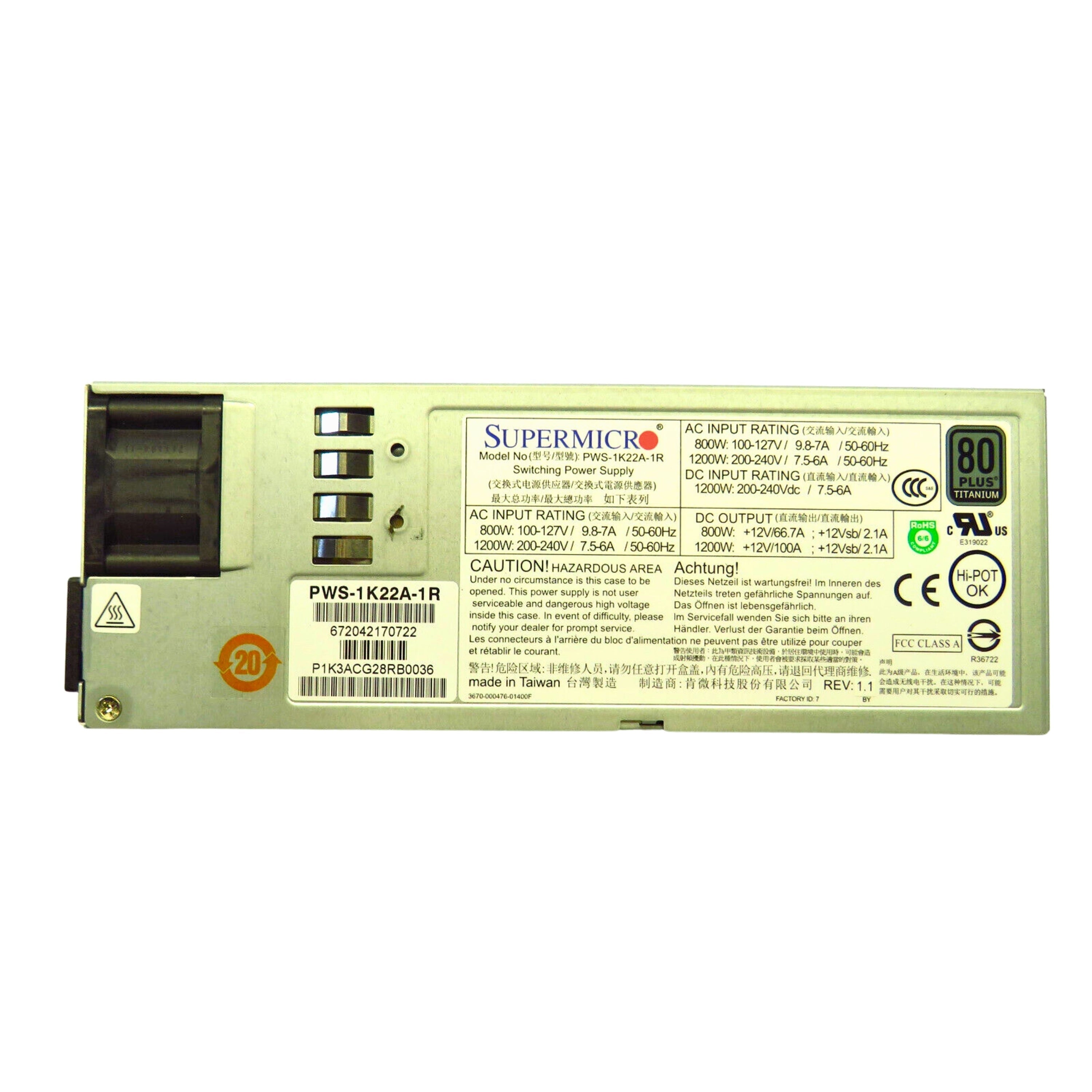 IBM 01EM619 PWS-1K22A-1R 80 Plus Titanium 5104-22C 9006-22C Power Supply (Refurbished)