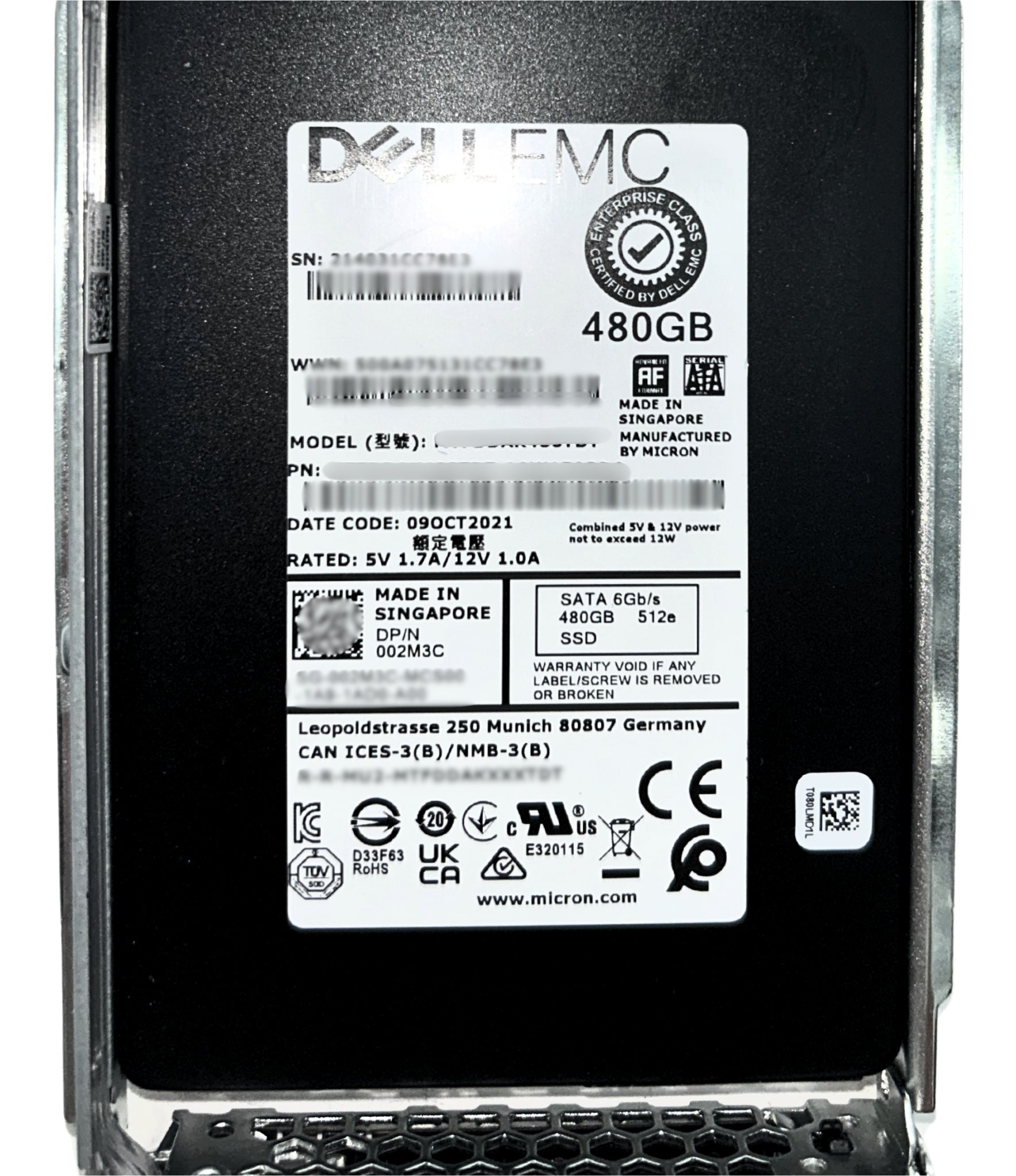 Dell 02M3C 480GB SSD SATA 2.5 6G MU  MTFDDAK480TDT-1AW1ZABDA